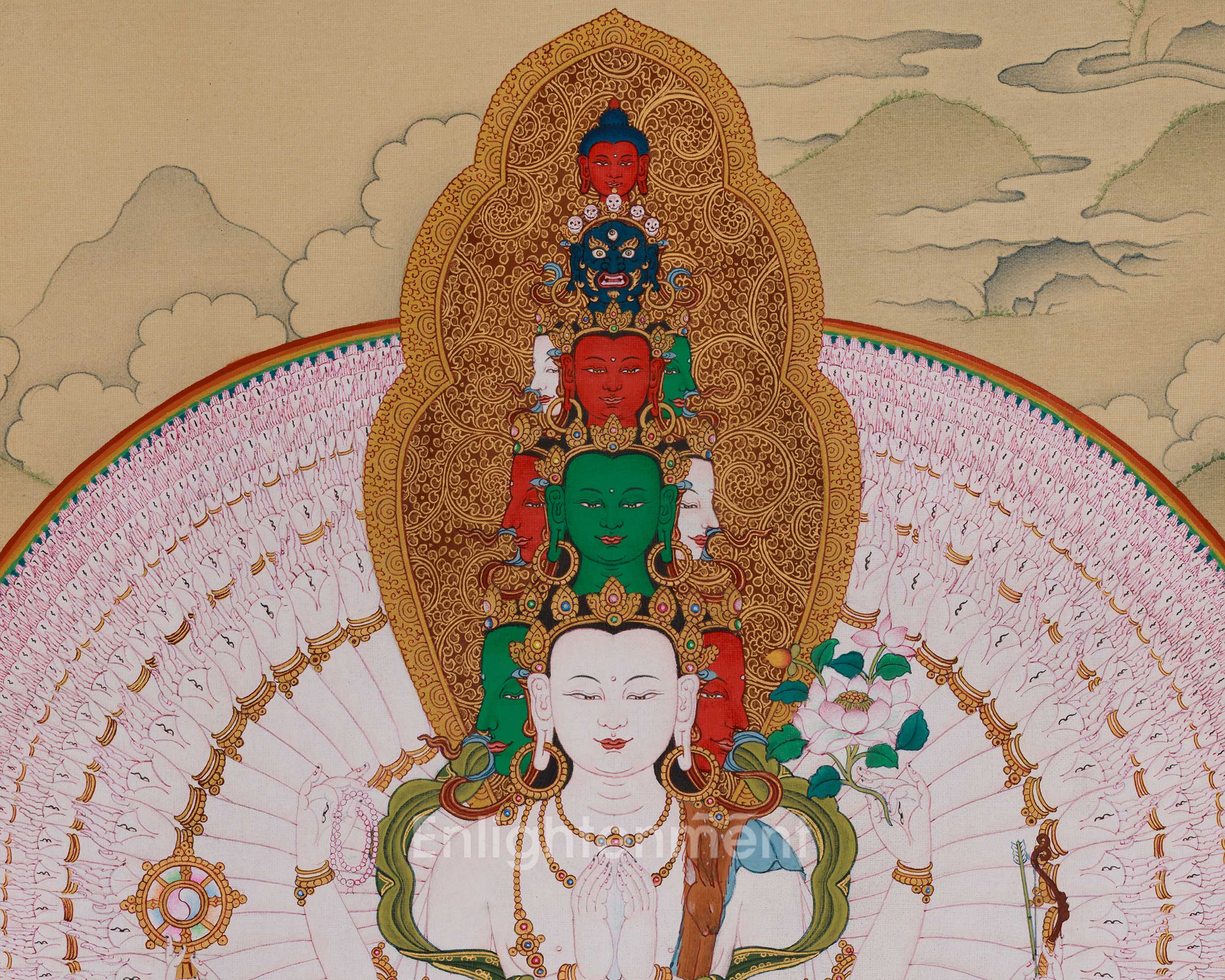 Traditional Thangka of 1000-Armed Chenrezig | Tibetan Compassion Deity