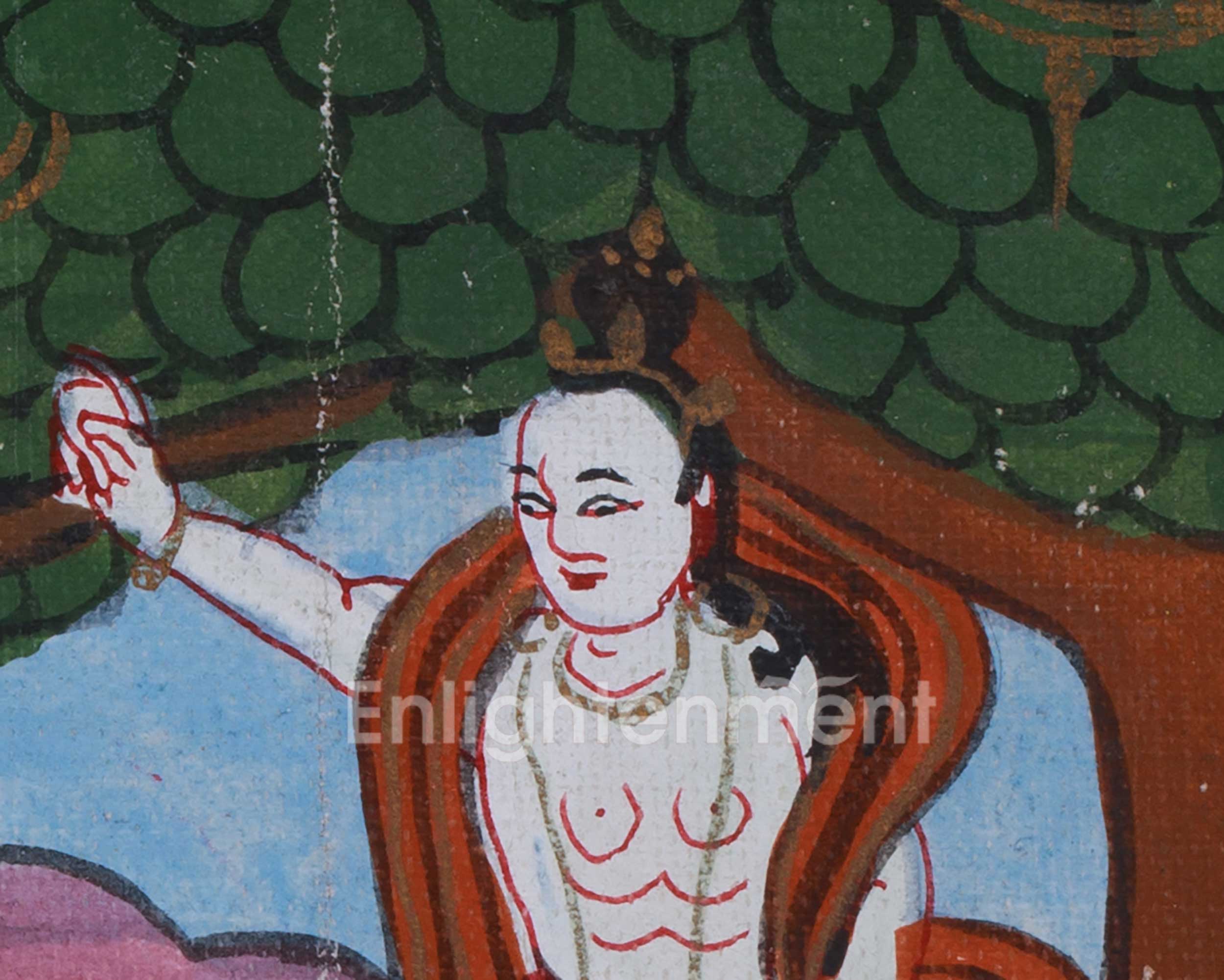 Vintage Thangka of Queen Maya Devi Giving Birth | Thangka Painting