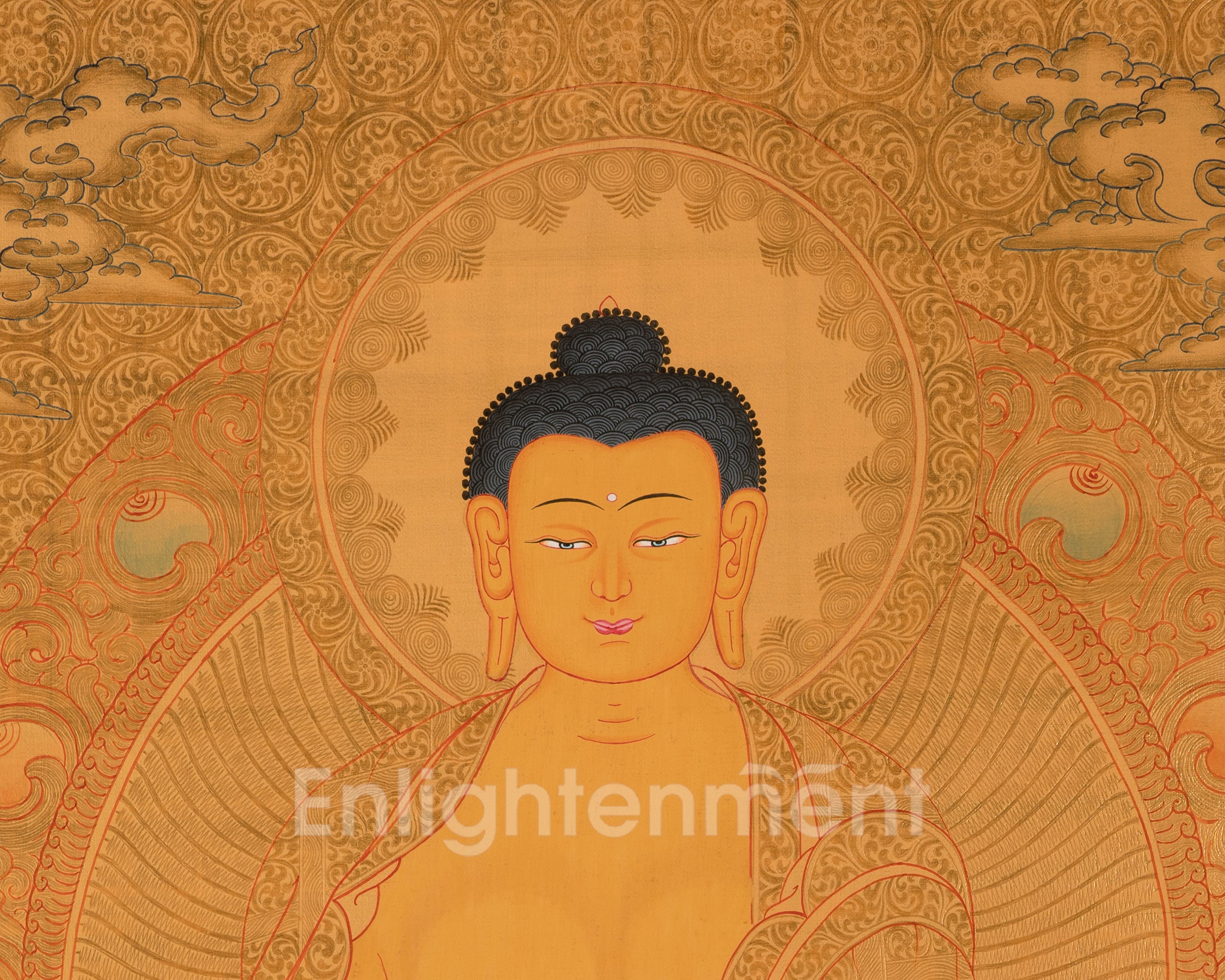 Traditional 24K Gold Style Shakyamuni Buddha Thangka | Symbol of Peace & Wisdom
