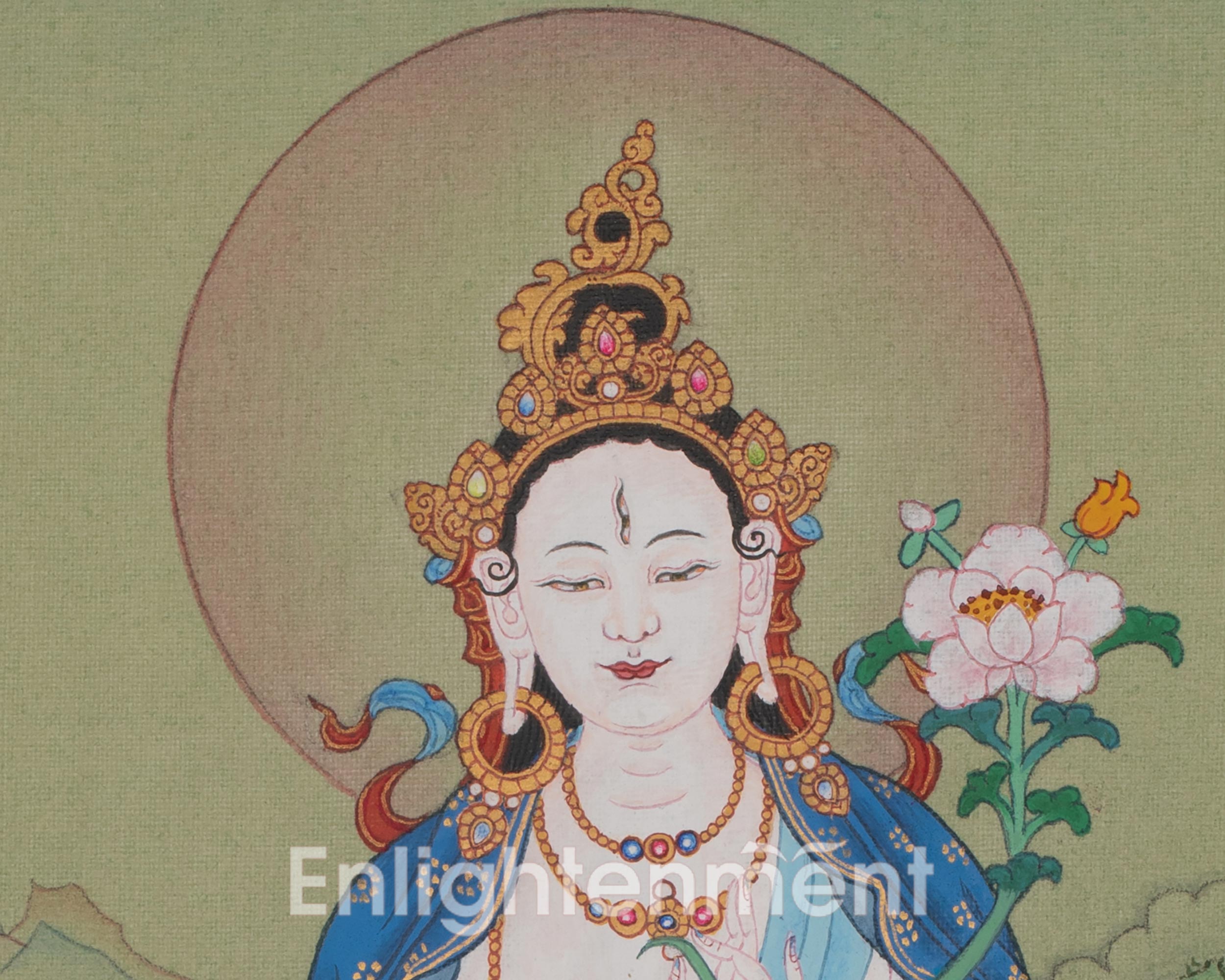 White Tara Compassion Thangka Art | Longevity Deity | Hand-painted Artwork