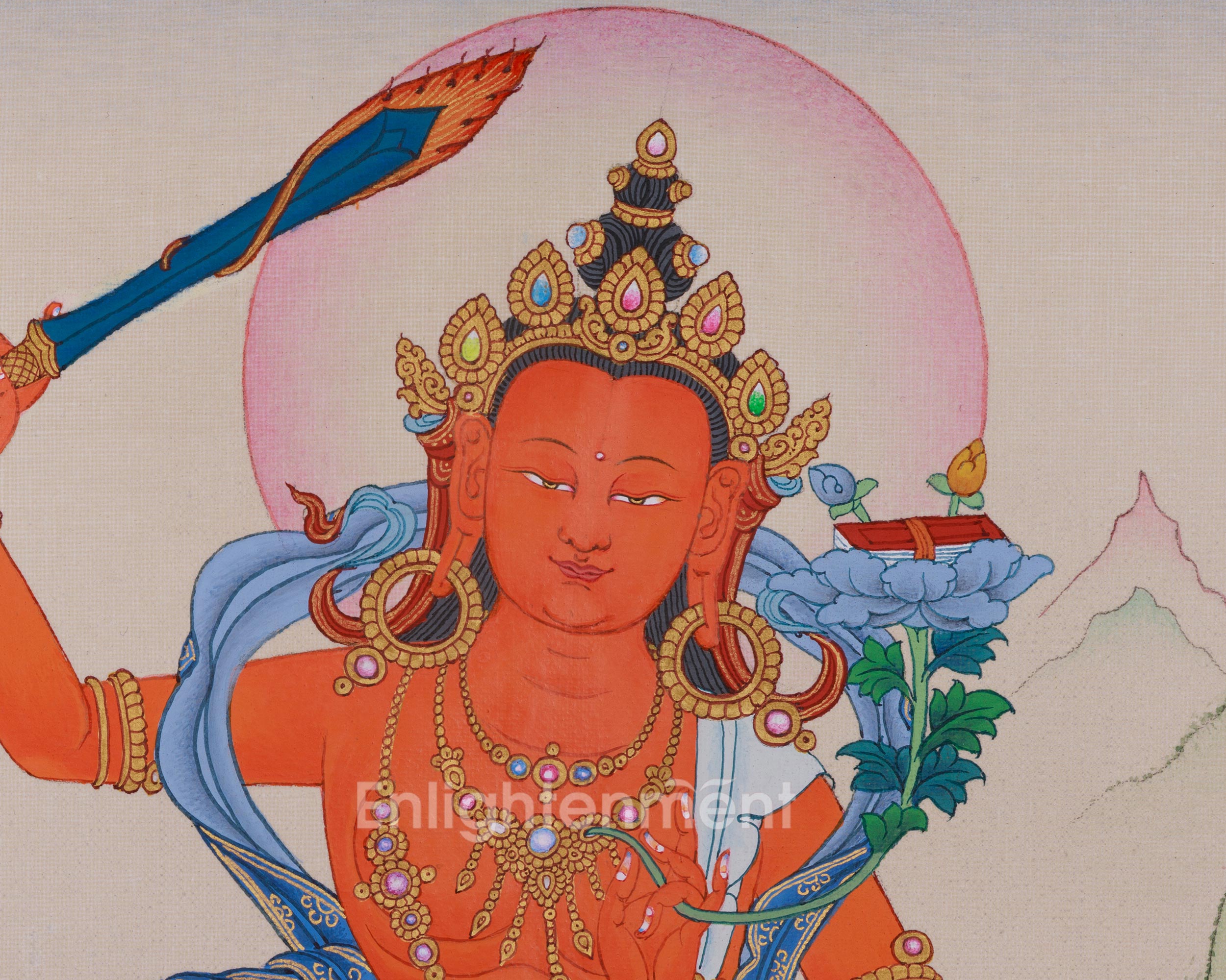 Handpainted Thangka of Manjushri | Embodiment of Wisdom