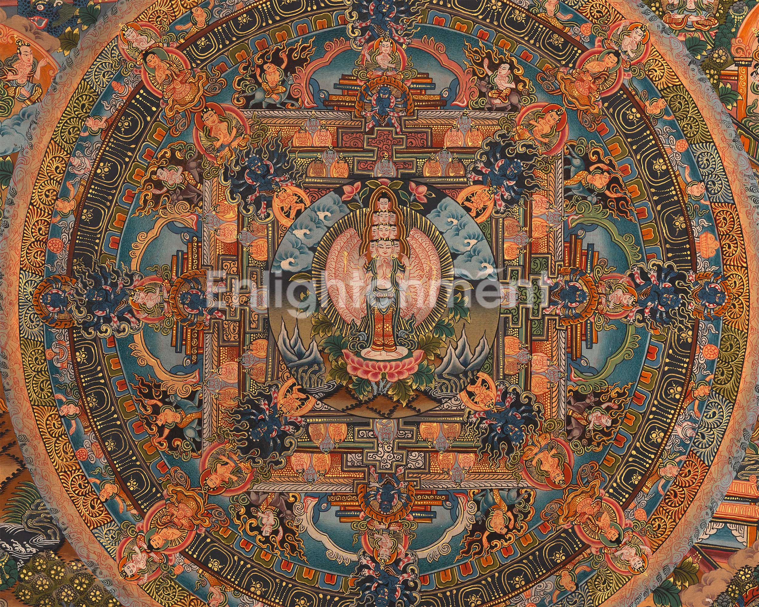 Vintage 1000-Armed Chenrezig Mandala | A Timeless Symbol of Compassion and Protection