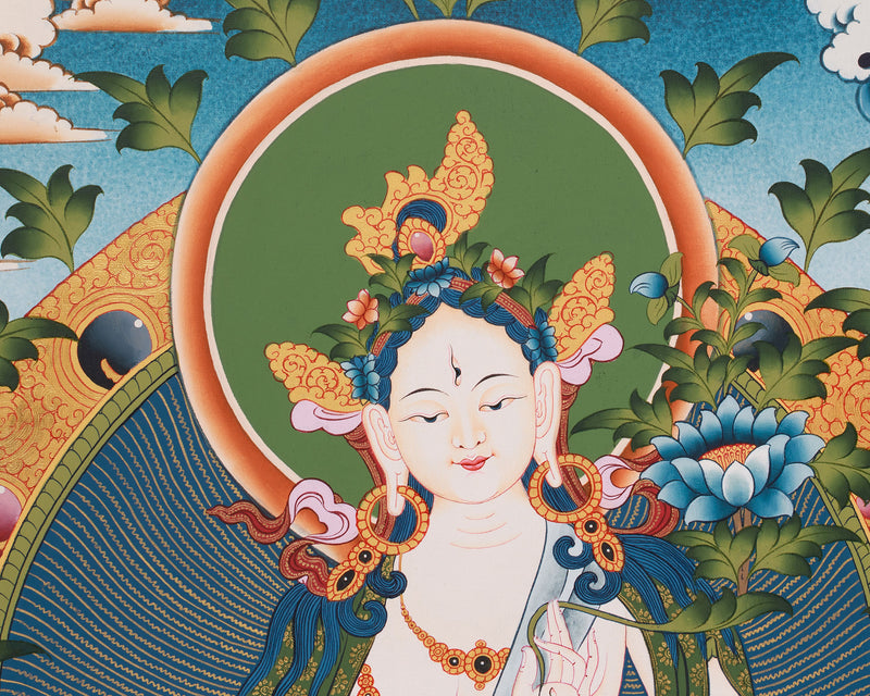 Mother Goddess Tara Thangka | Hand-Painted White Tara Artwork