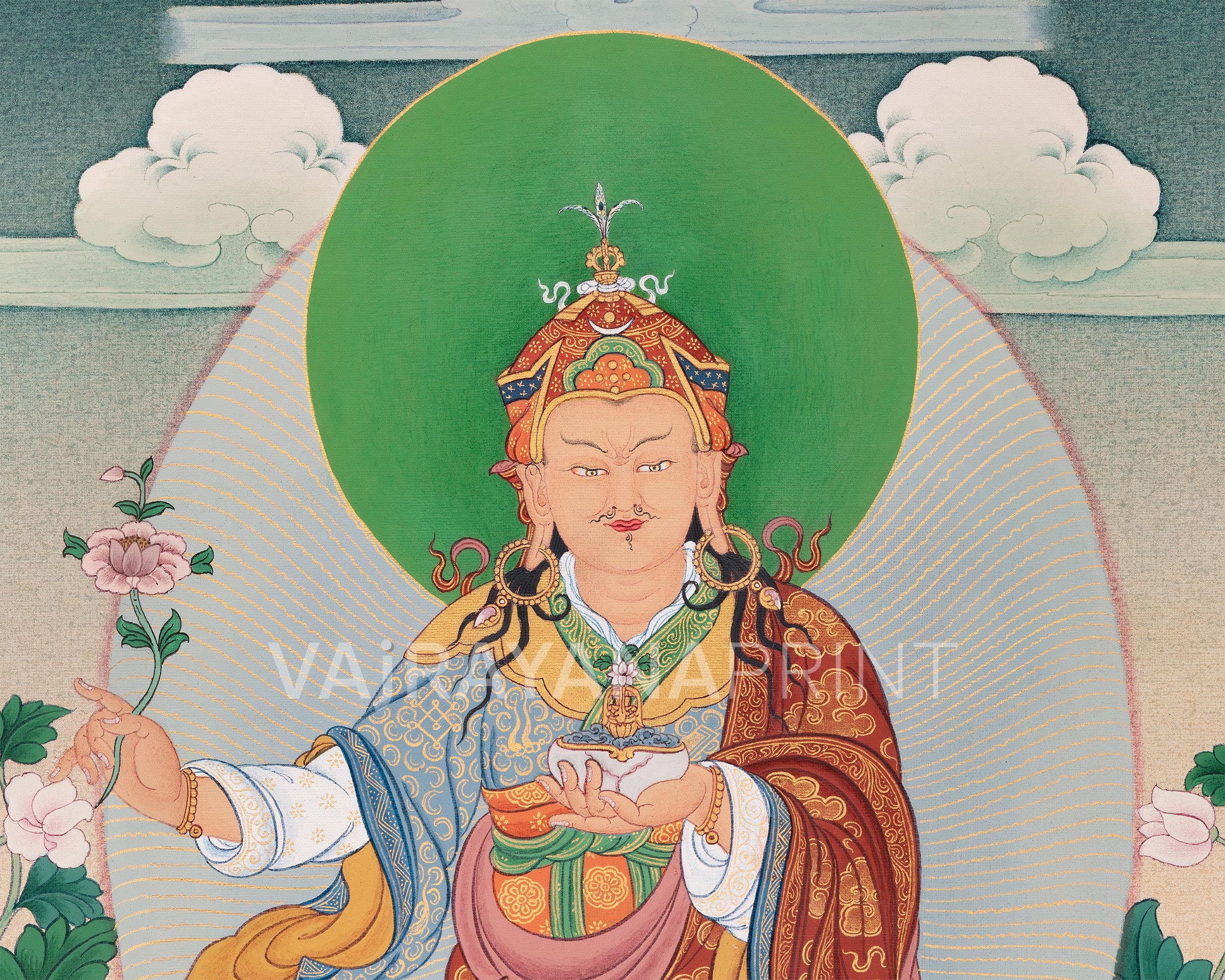 Tibetan Standing Guru with Four Bodhisattva | High-Quality Giclee Canvas Print