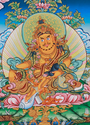 Buddhist 5 Dzambhala Thangka | Divine Guardians of Fortune & Wealth