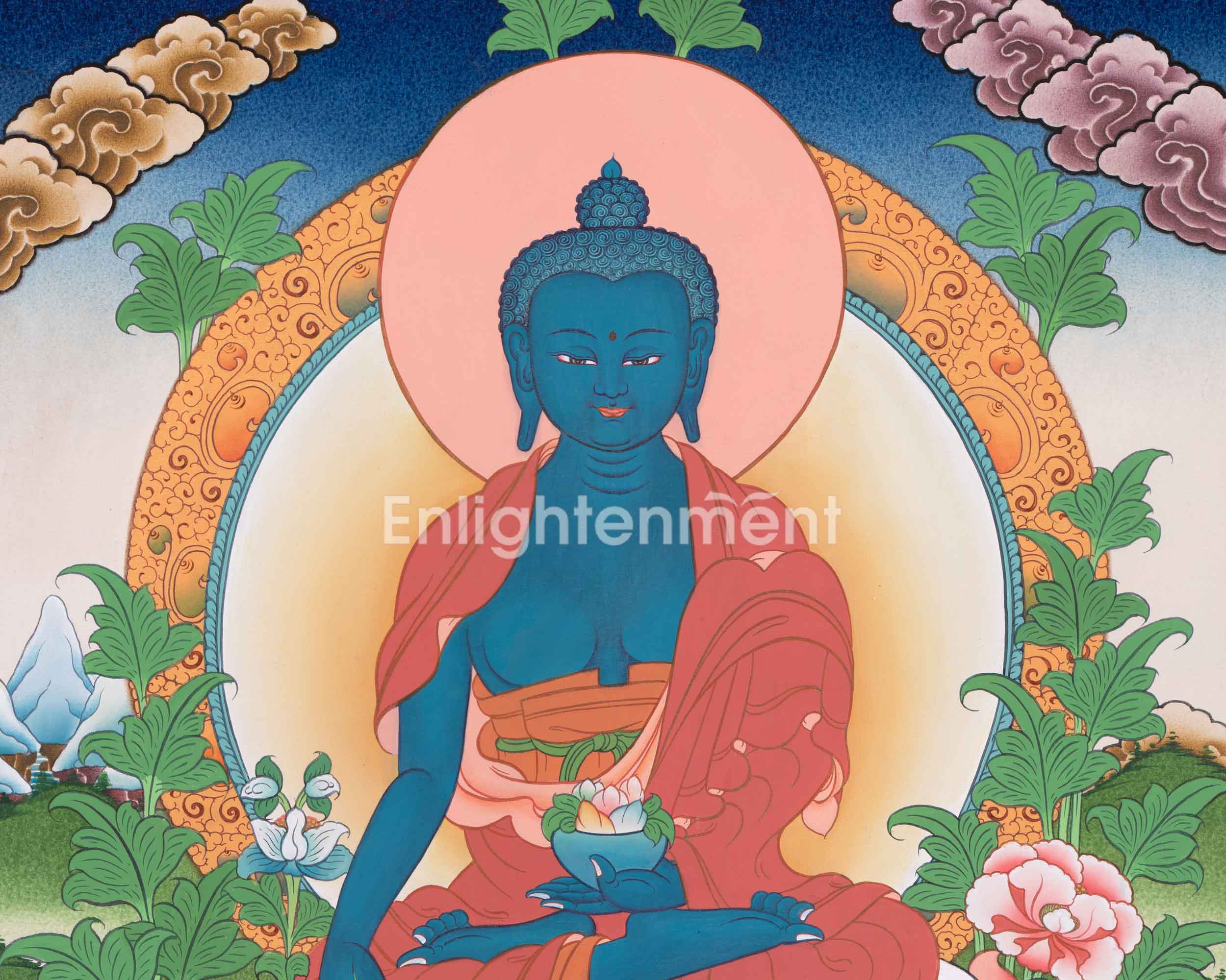Bhaisajyaguru Thangka Artwork | Hand Painted Medicine Buddha Art | The Healing Buddha