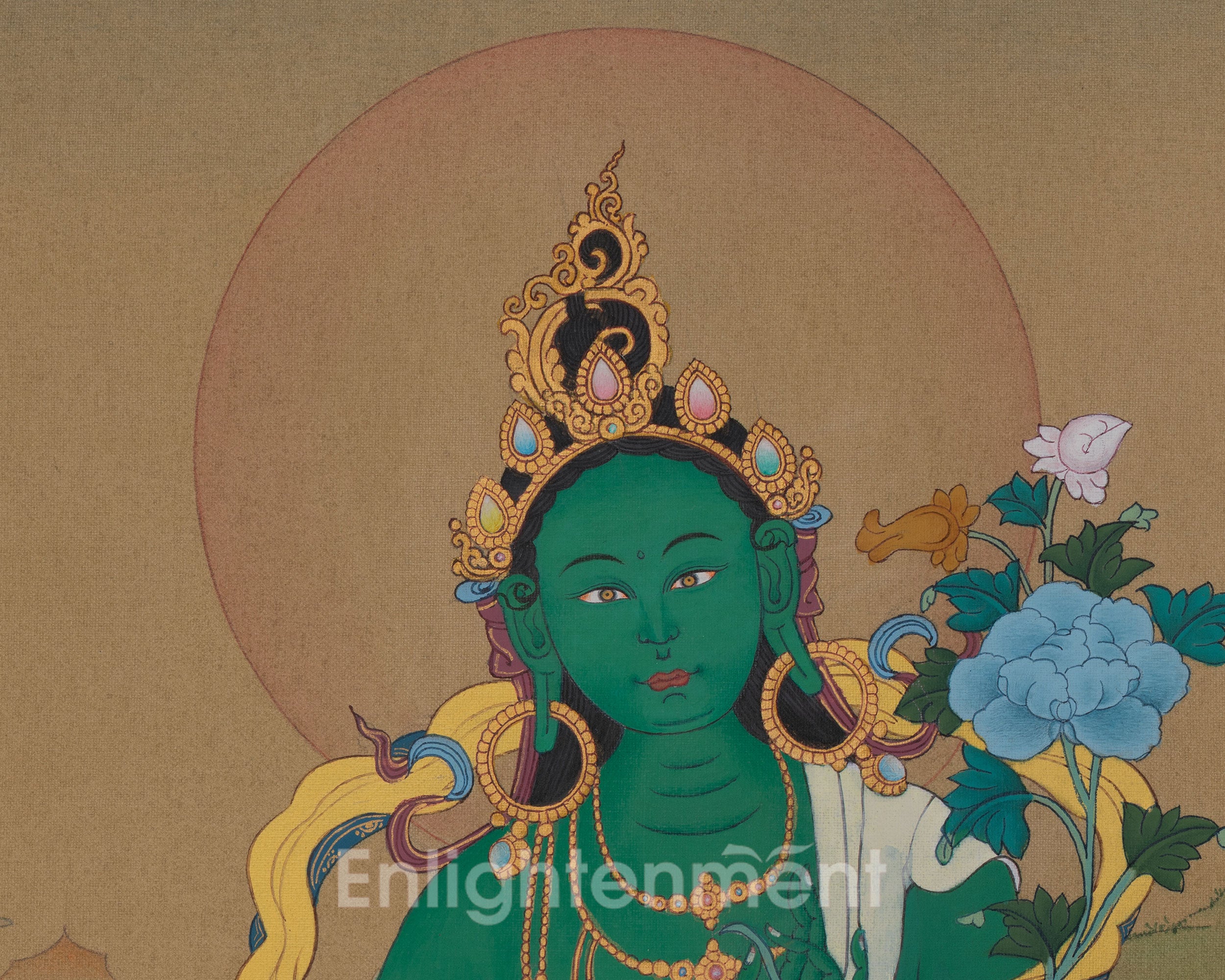Goddess Green Tara Tibetan Thangka | Buddhist Artwork of Compassion and Protection