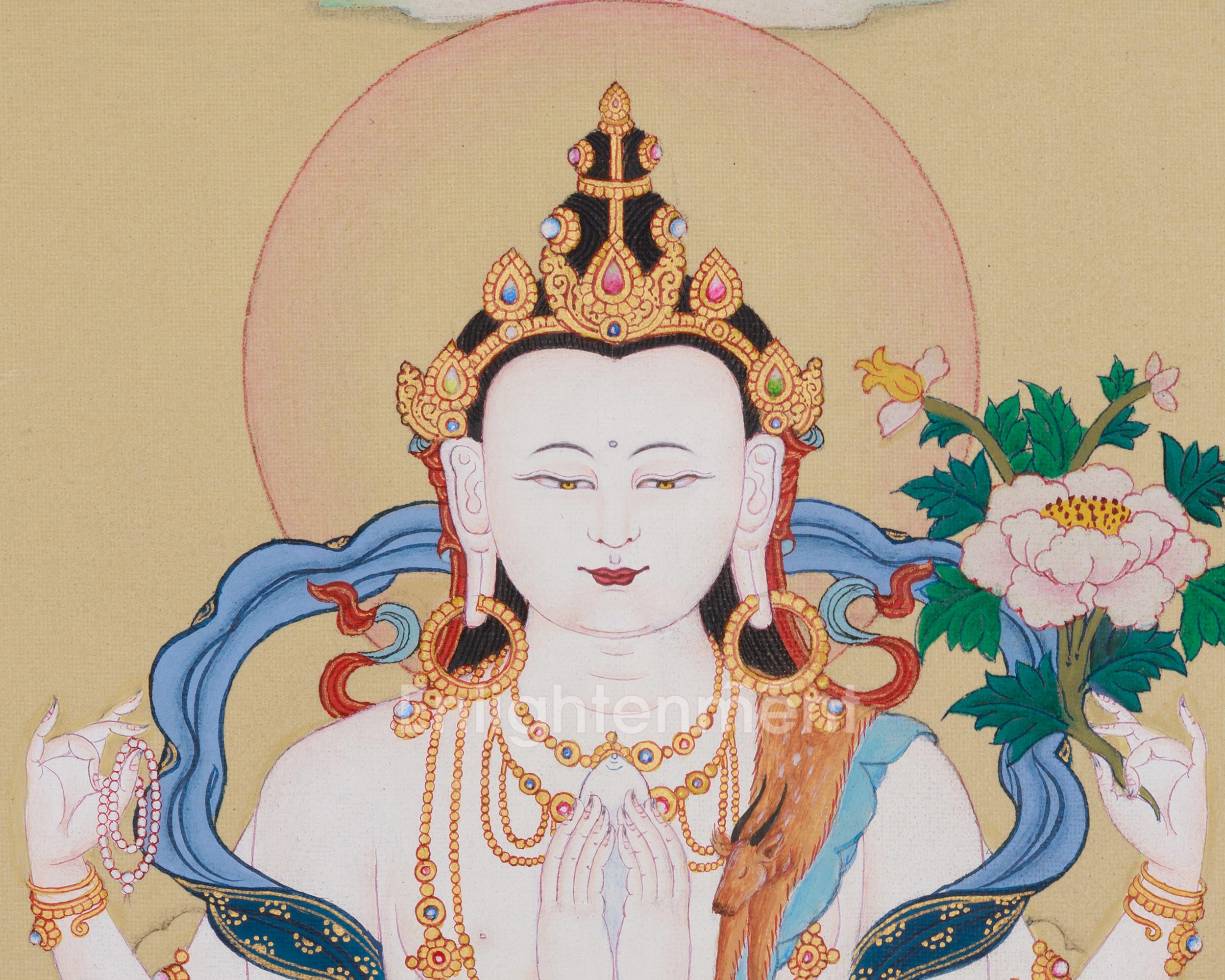 Bodhisattva Chenrezig With Amitabha Buddha Thangka | Compassion and Wisdom Deity