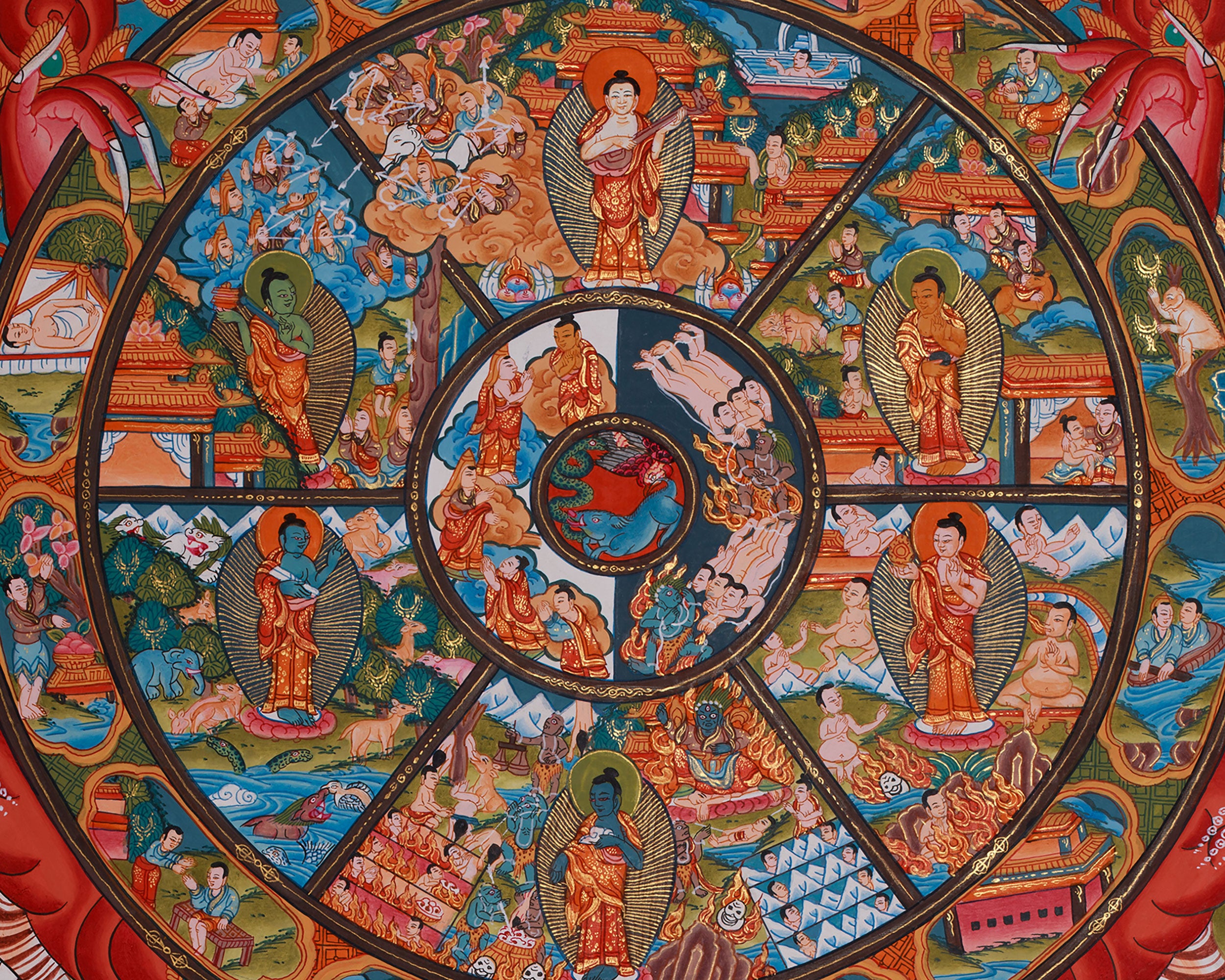 The Wheel Of Life (Bhavachakra) Mandala Thangka | Buddhist Painting of Samsara & Nirvana