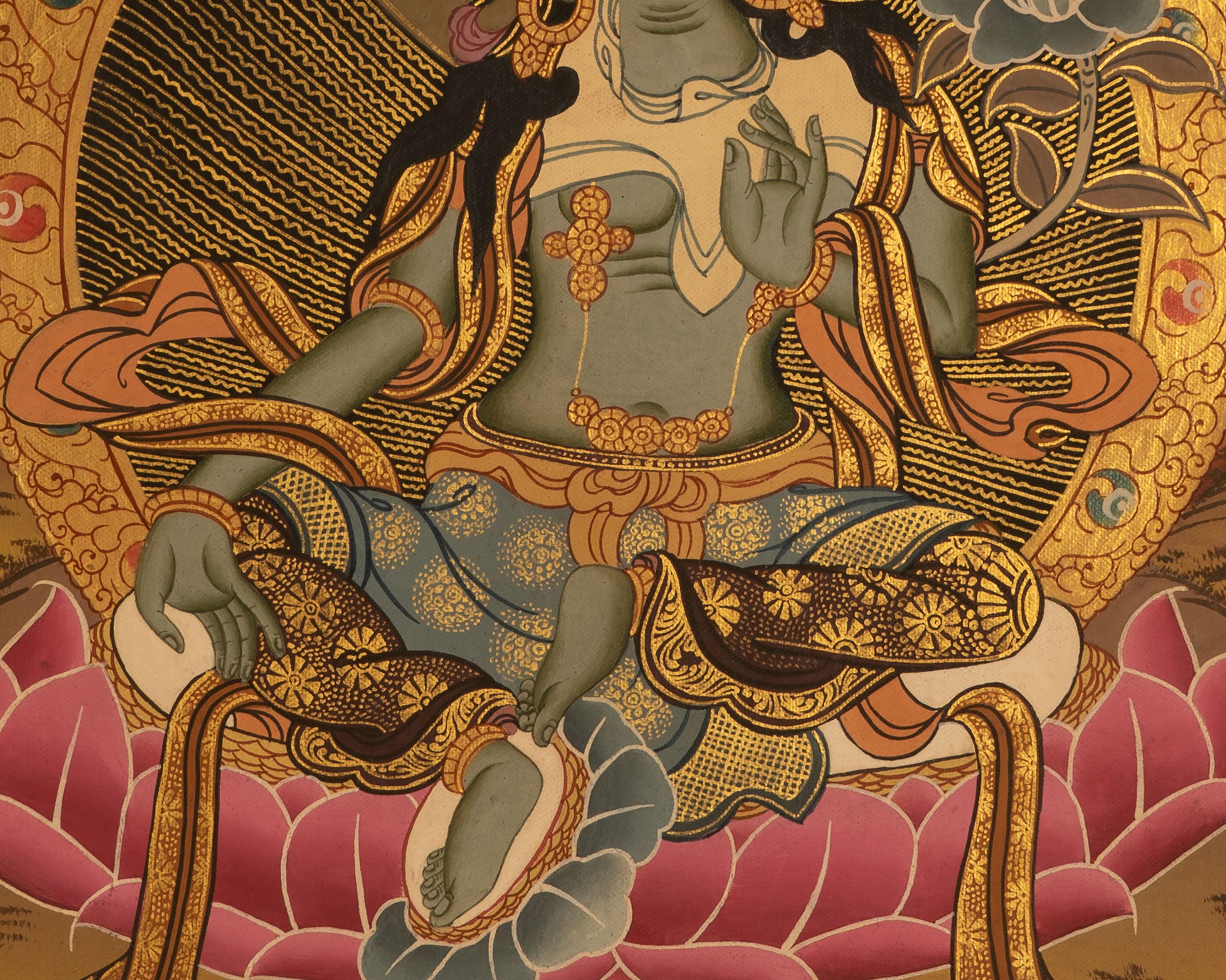 Small Green Tara Thangka | Religious Art For Wall Decor