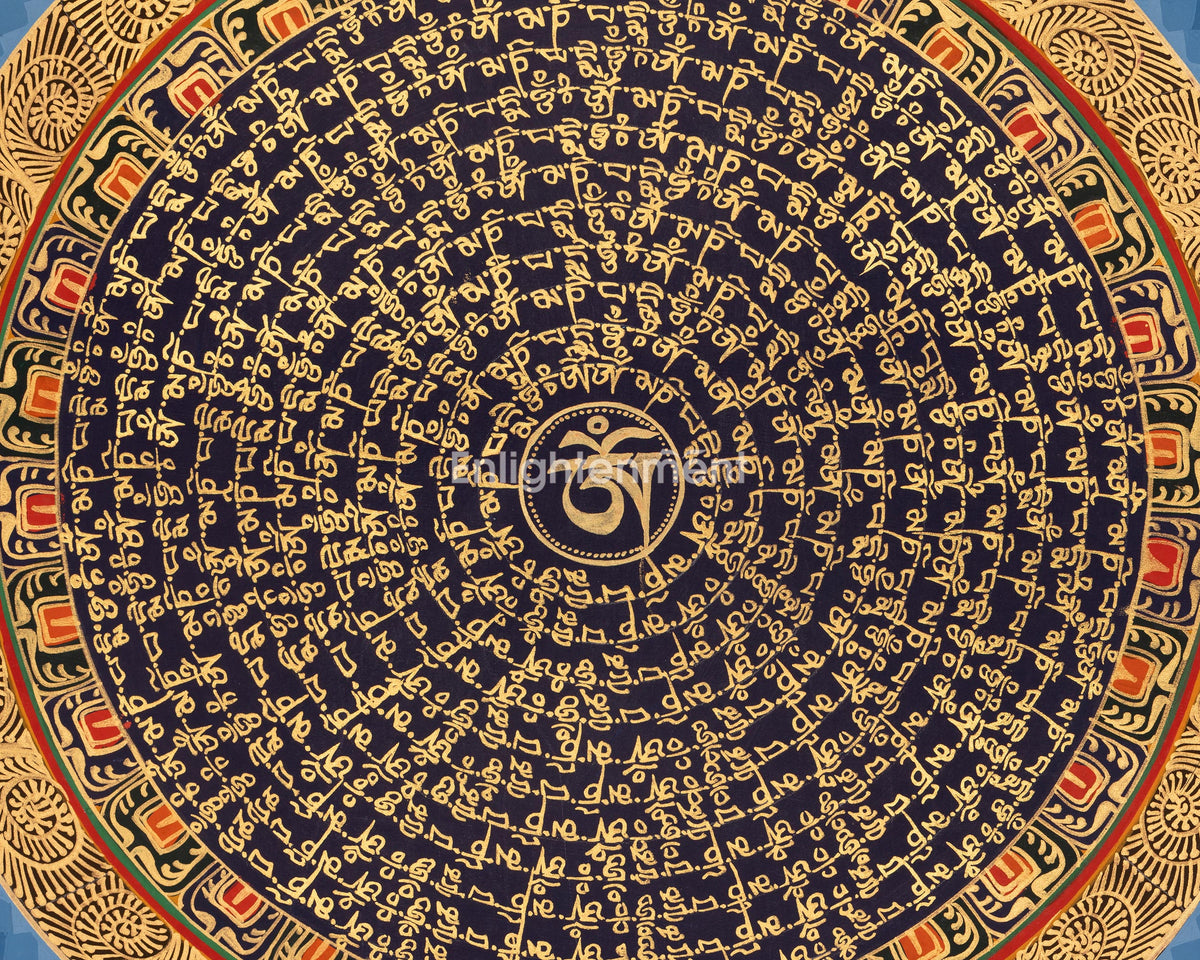 Mantra Mandala Wisdom Artwork | Buddhist Cosmic Diagram Thangka | Meditation Altar