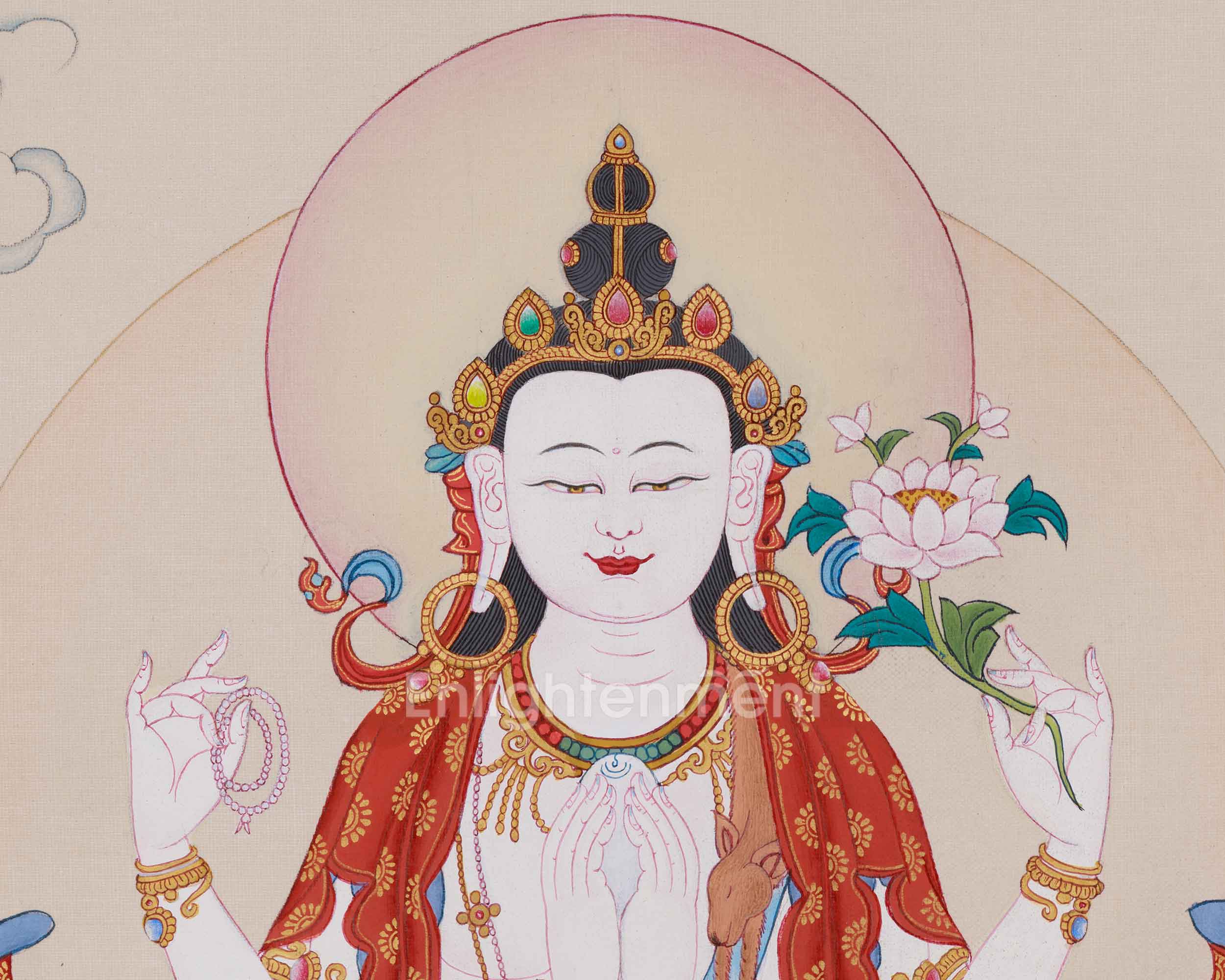 Compassion Deity Chenrezig Thangka | Bodhisattva Artwork
