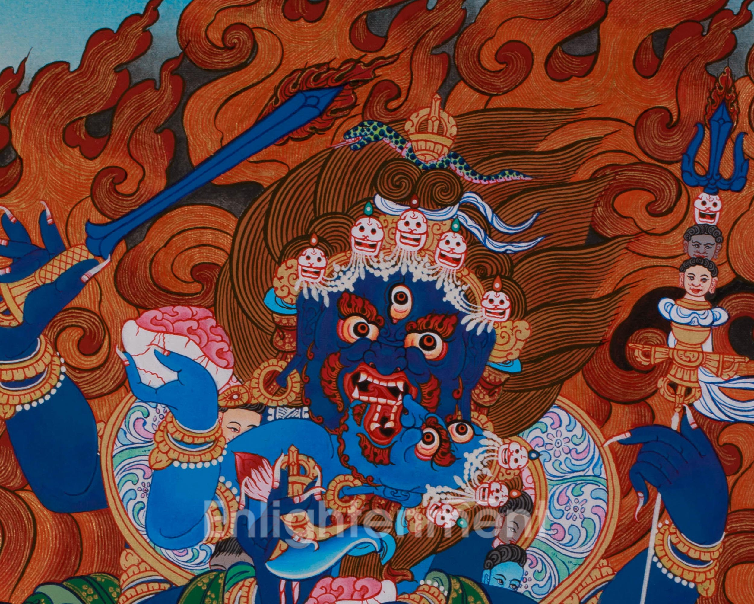Four Armed Mahakala Thangka With Consort | Wrathful Dharmapala Wall Art