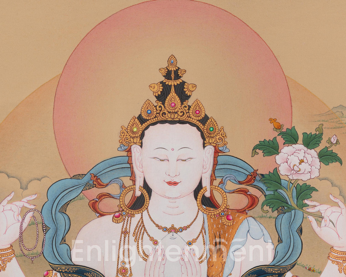 Chenrezig Compassionate Deity Thangka | Avalokiteshvara Art | Vajrayana Buddhism Artwork