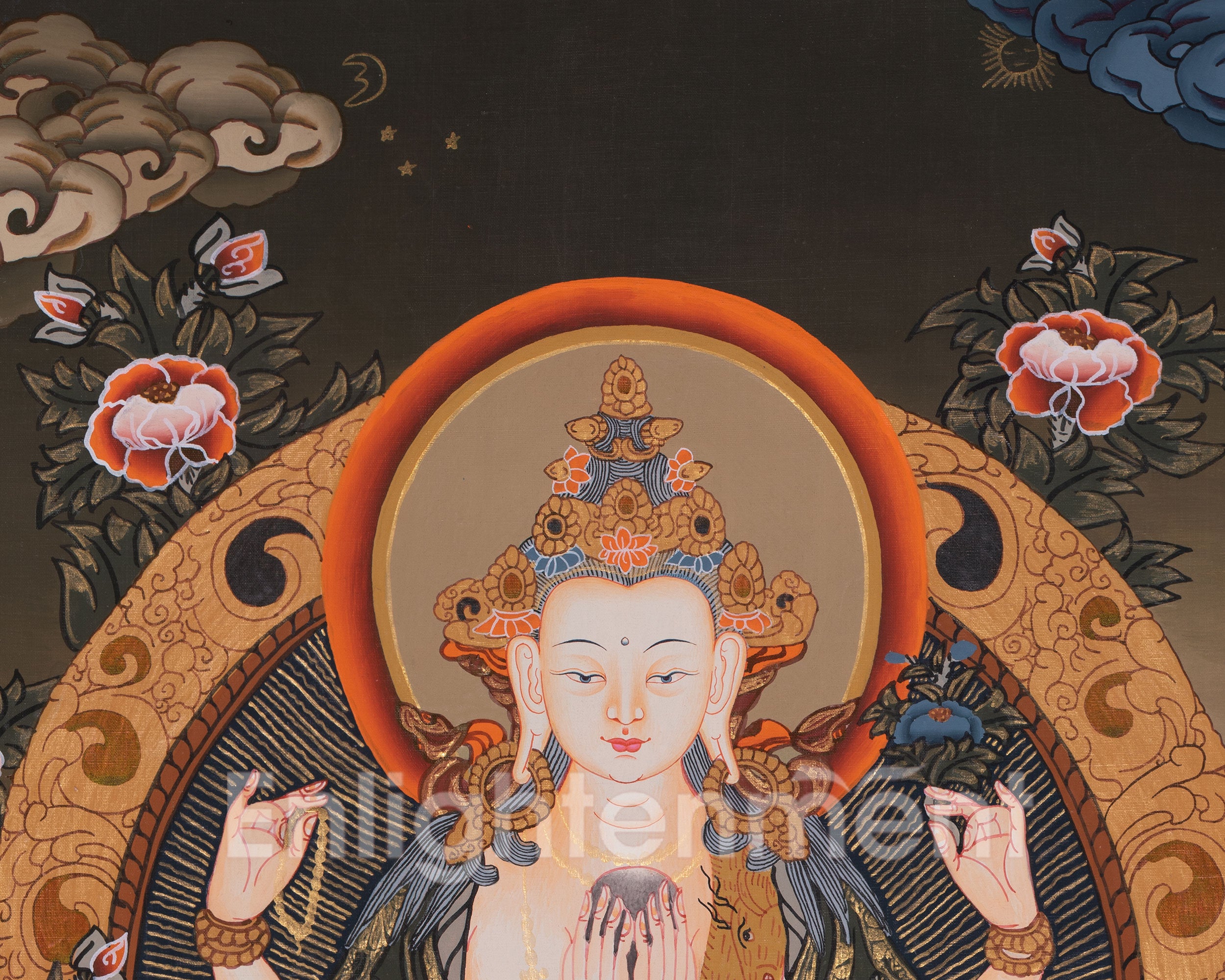 Original Hand painted Chengrezig Tibetan Thangka | Avalokiteshvara Painting