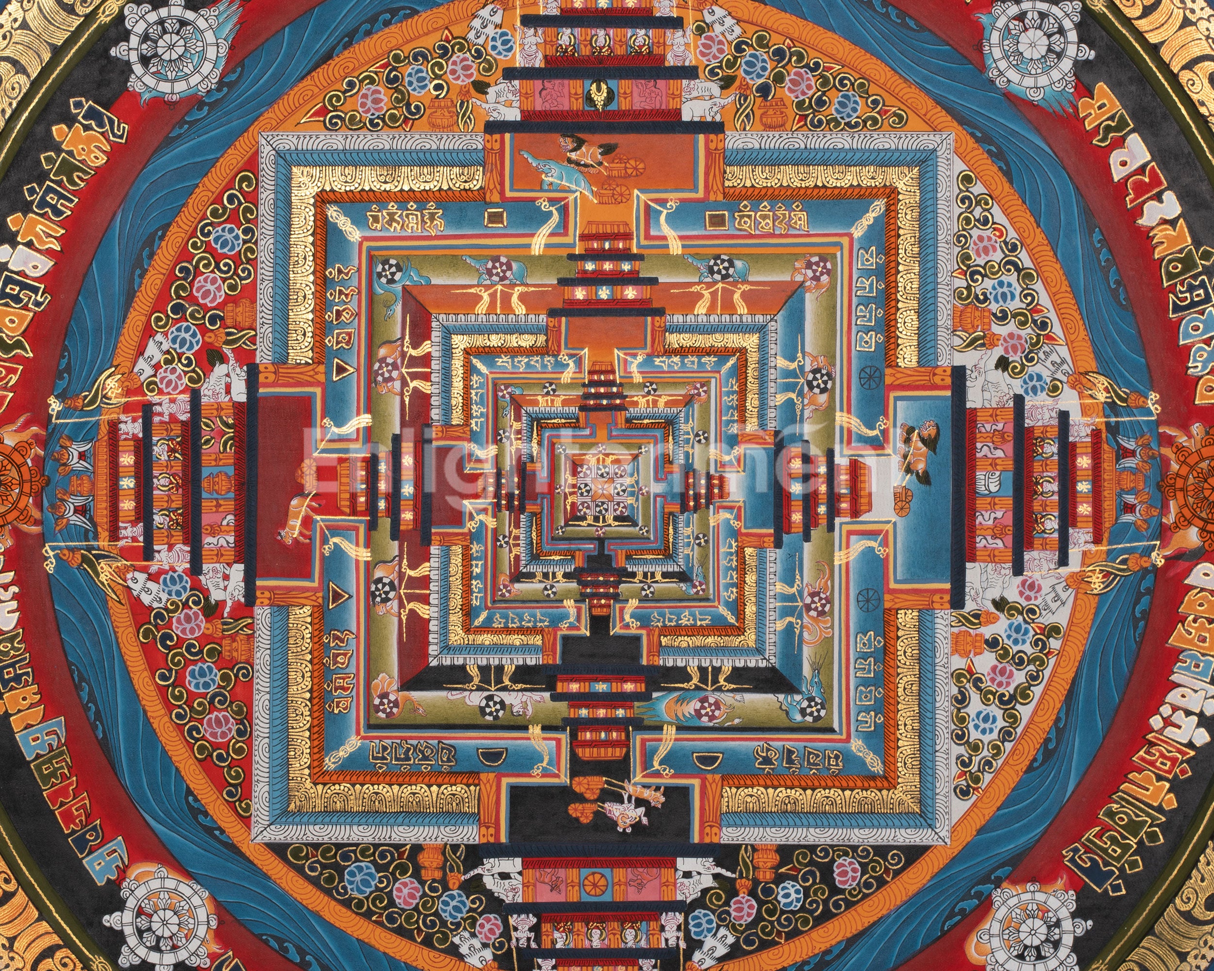 Kalachakra Mandala Thangka | Sacred Wheel of Time | Mandala with 24K Gold Detailing