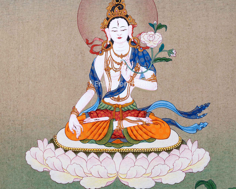 Buddhist White Tara Thangka | Handpainted Traditional Artwork | Vajrayana Painting