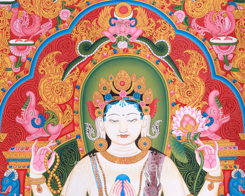 Tibetan Avalokitesvara, Chenrezig Thangka | Enlightened Bodhisattva | Paubha Art