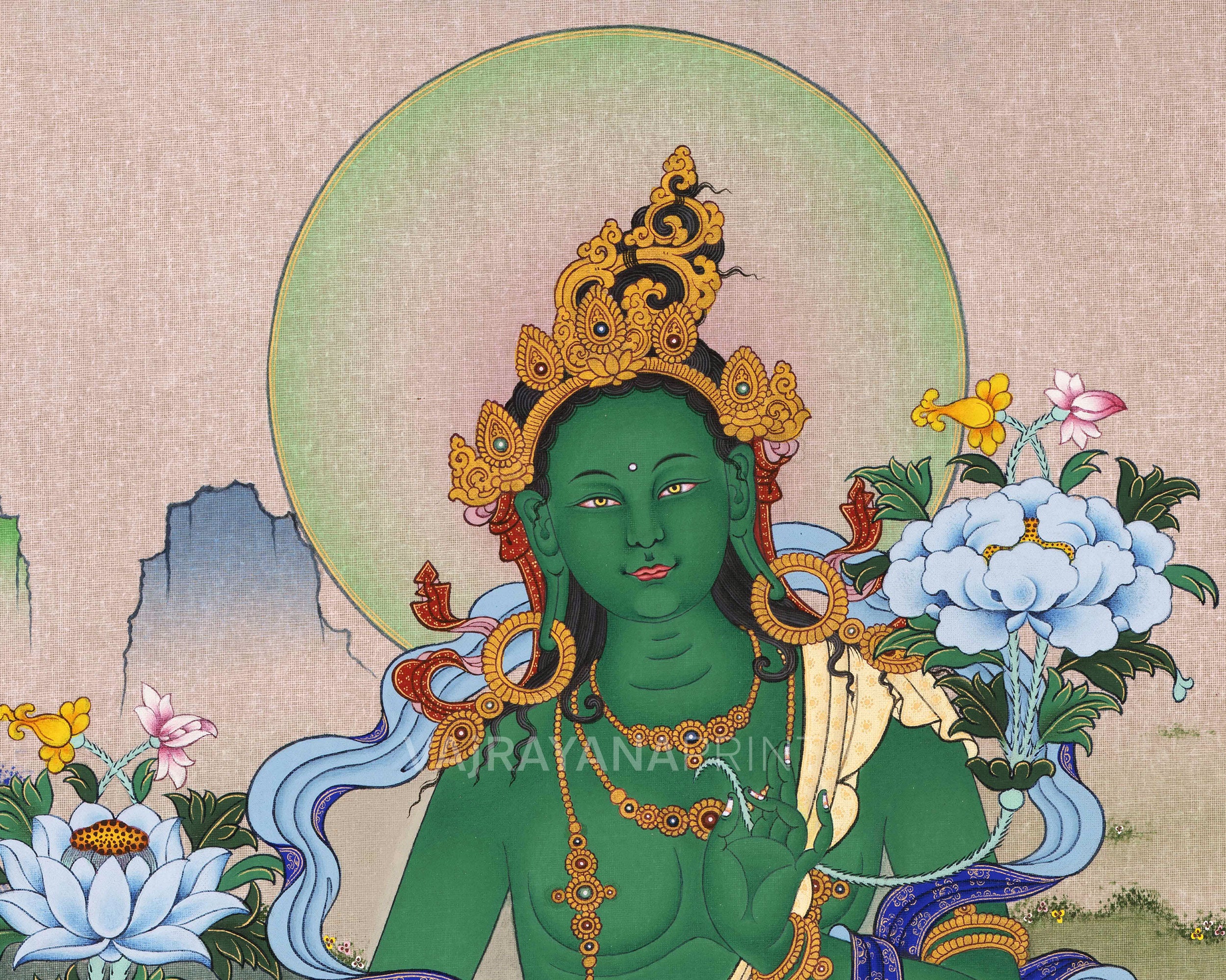 Traditional Green Tara Mother Giclee Print | High-Quality Canvas For Buddhist Rituals