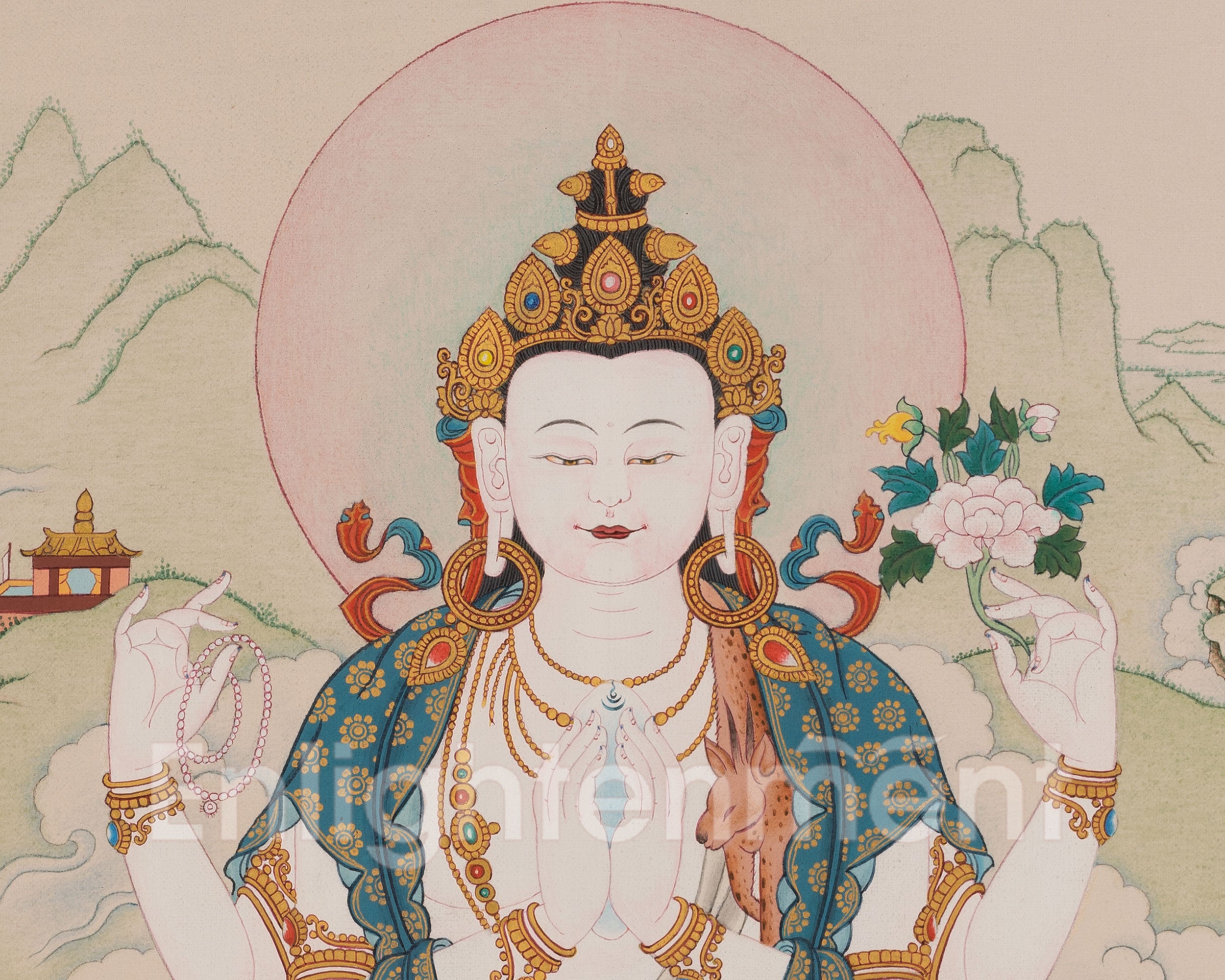 Buddha of Compassion Chenrezig Thangka | Divine Mercy and Enlightened Presence