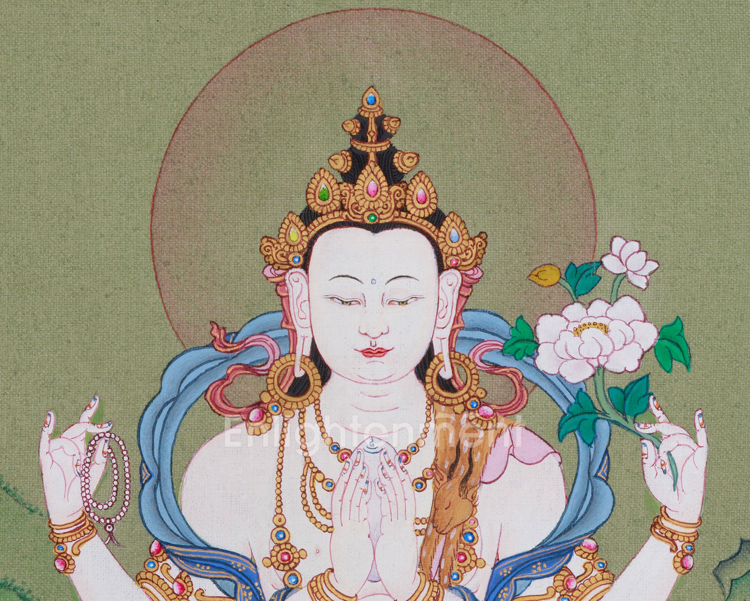 Beautiful Four-Armed Chenrezig Thangka | Avalokiteshvara Art