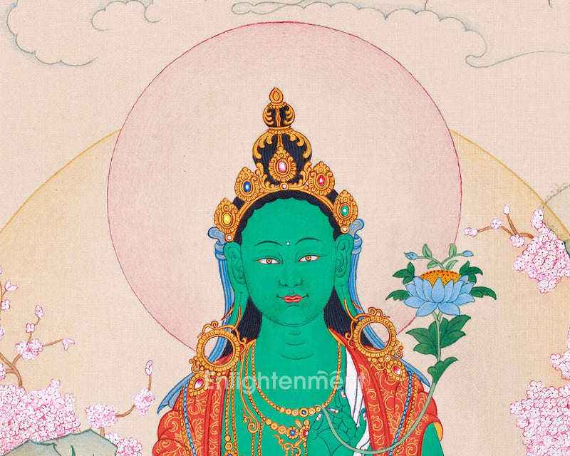 Divine Feminine Mother Tara Thangka | Sacred Tibetan Green Tara Artwork