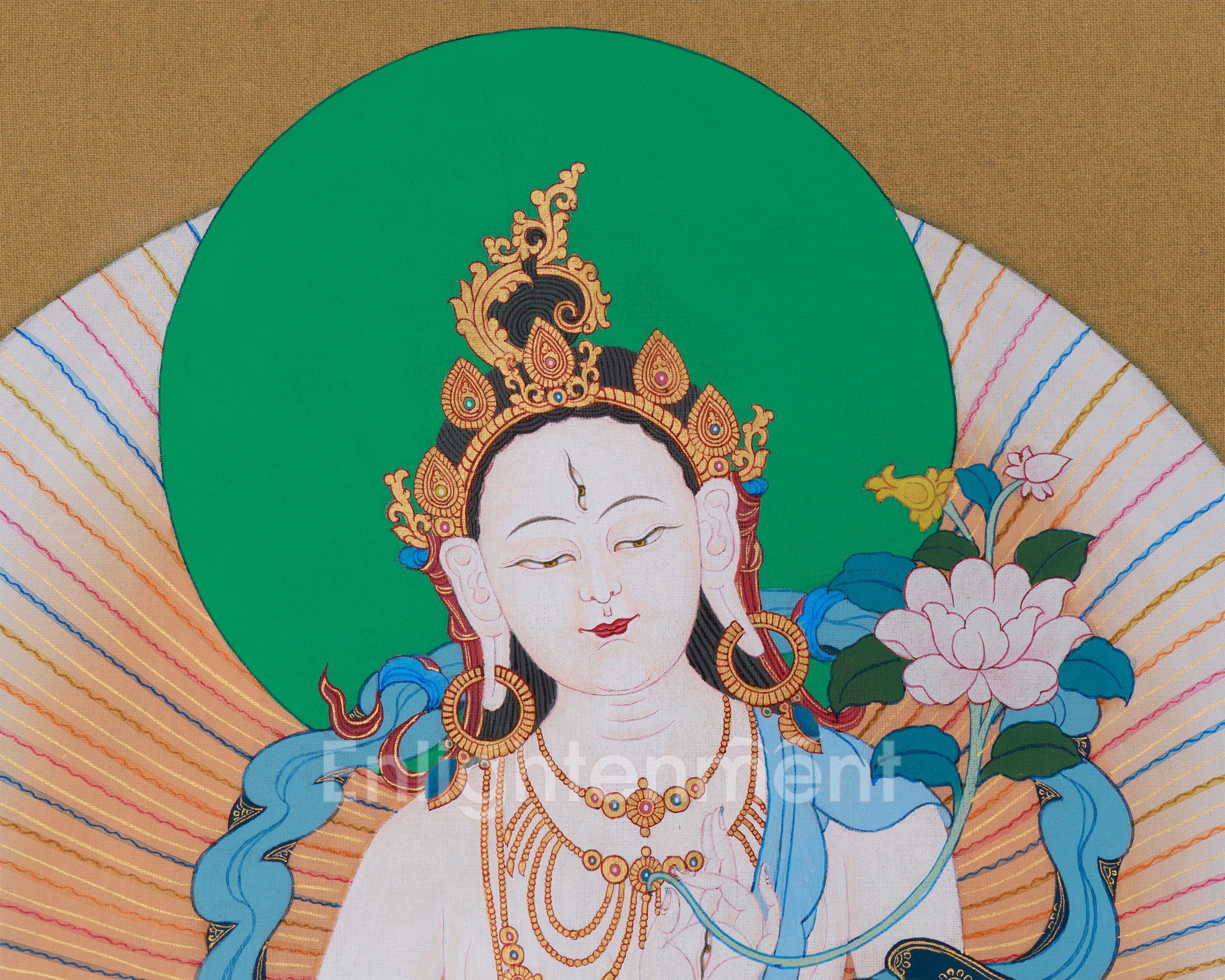 Seven-Eyes White Tara Thangka | Hand-Painted Tibetan Artwork | Include Brocade