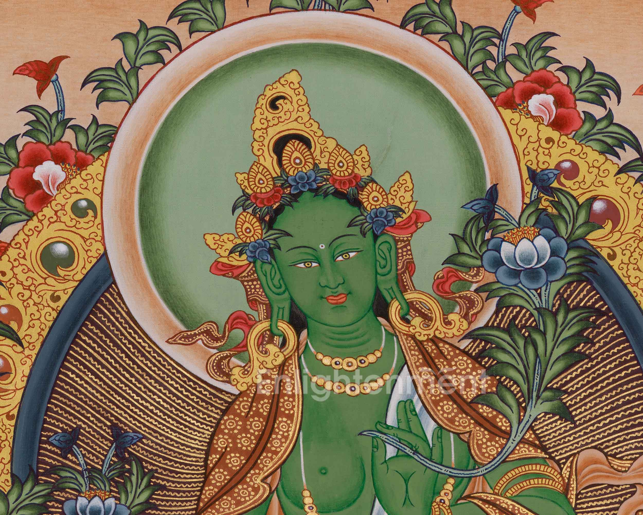 Tibetan Deity Shyama Tara Thangka | Green Tara Female Deity