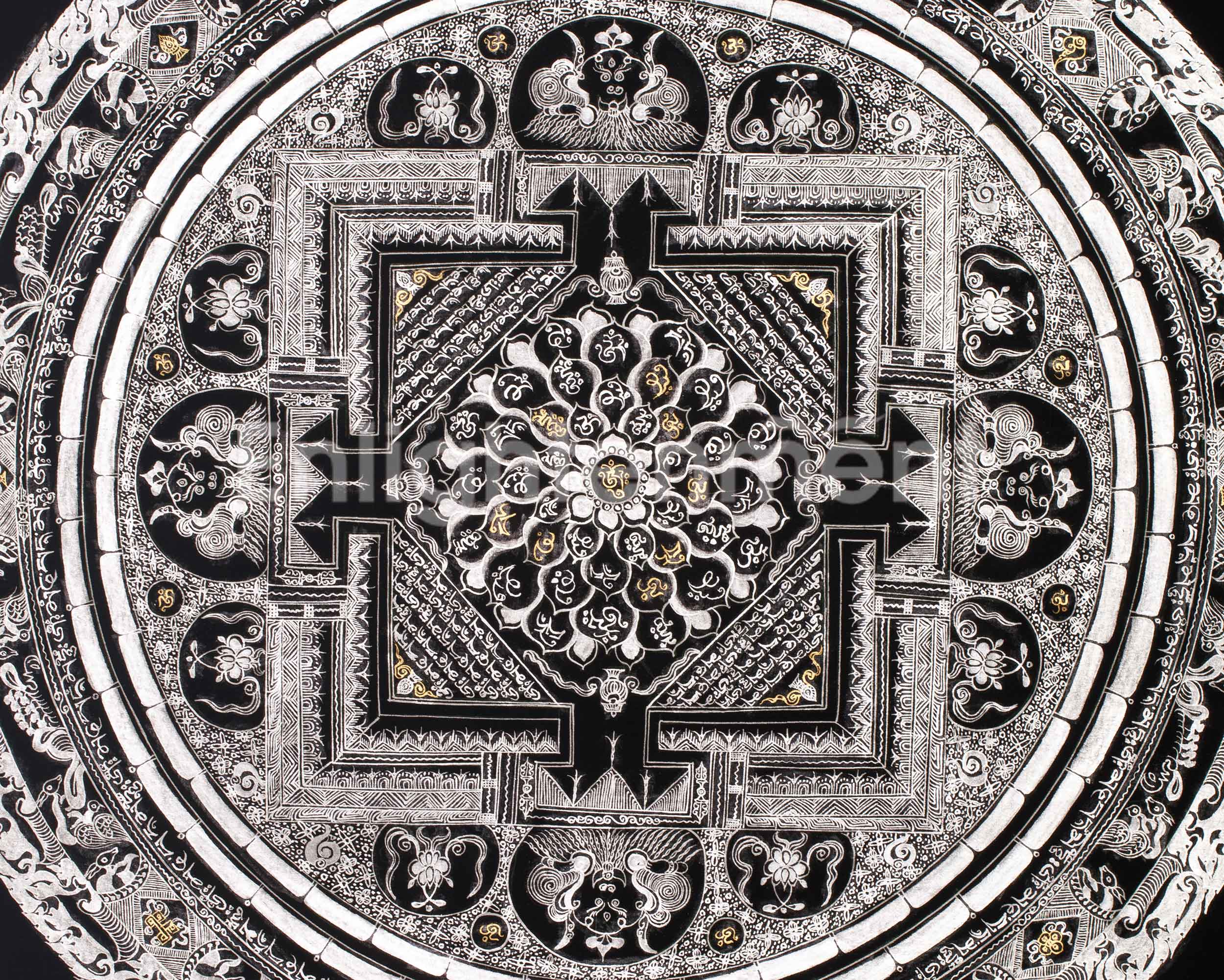 Silver Mantra Mandala Painting | Hand-Painted Mandala for Meditation