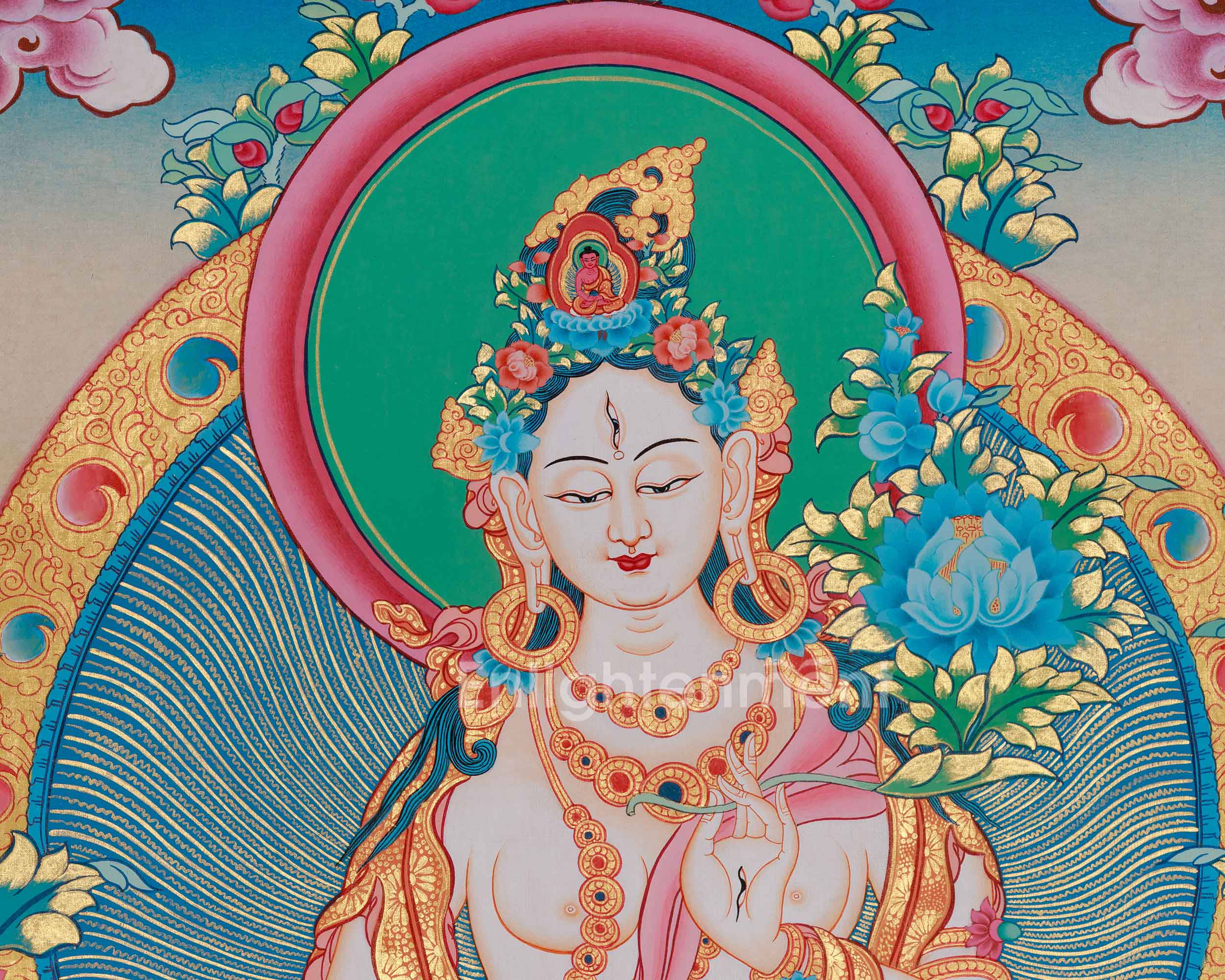 Traditional Thangka of White Tara | Healing and Longevity Deity