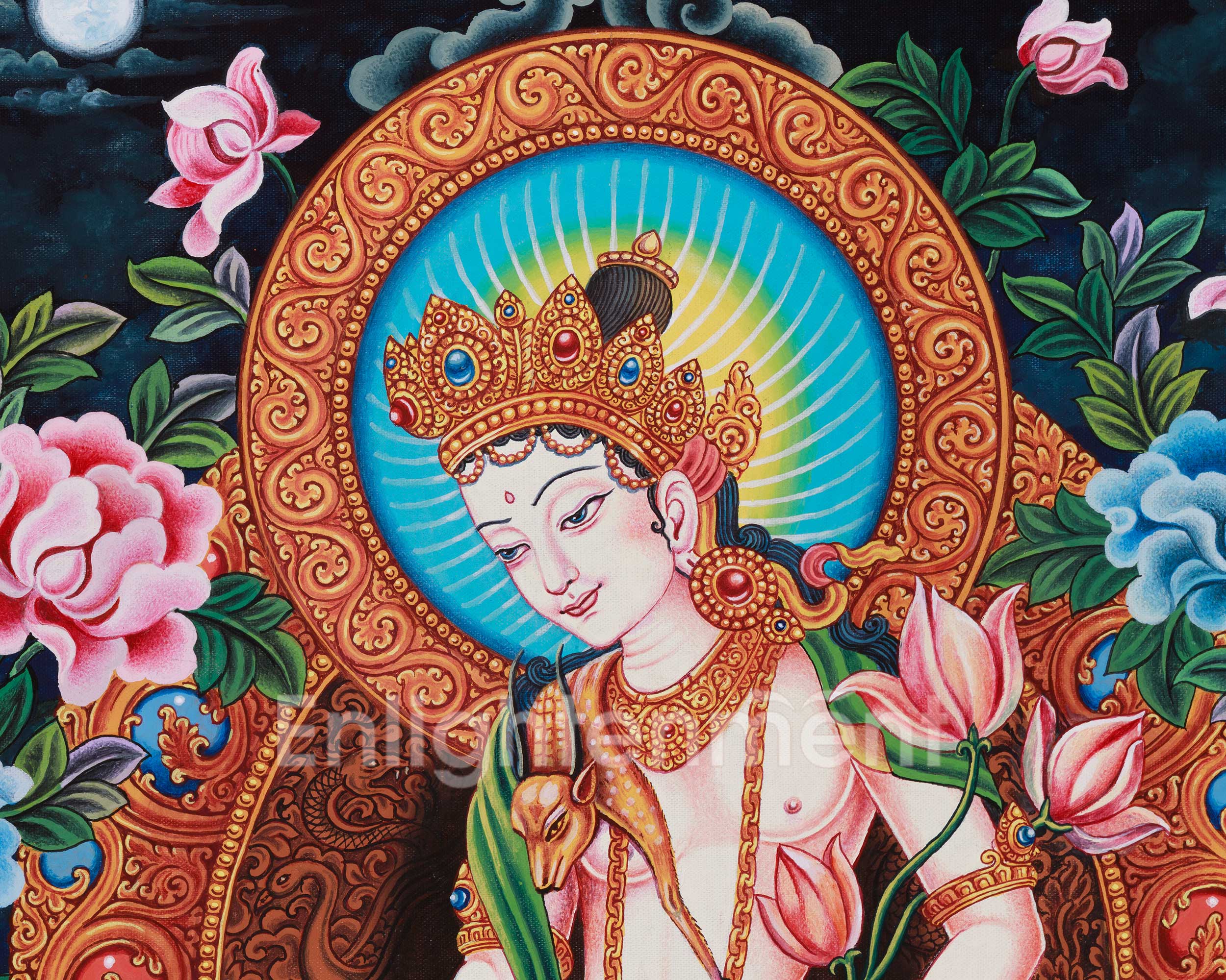 Sacred Standing 2-Armed Chenrezig Thangka | Buddhist Compassion Deity