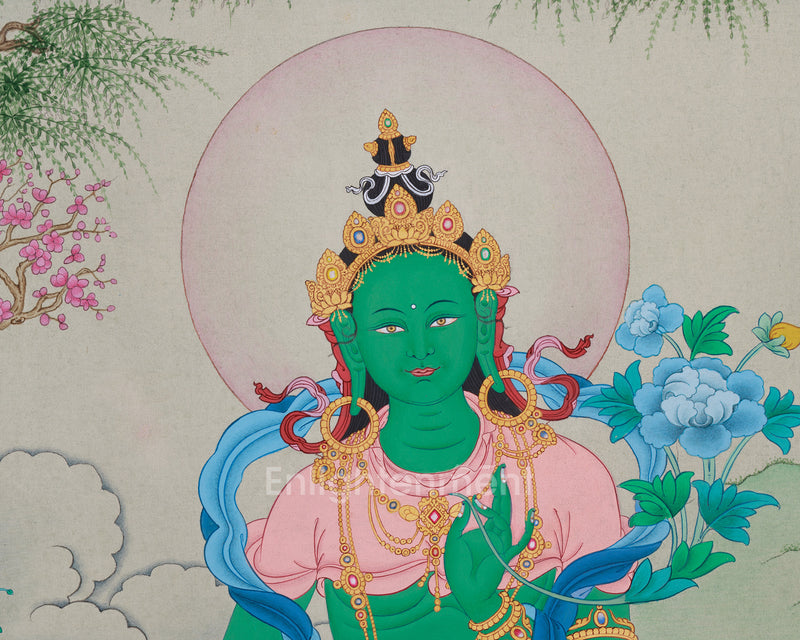 Buddhist Shyama Tara Thangka | Green Tara, The Enlightened Goddess of Compassion