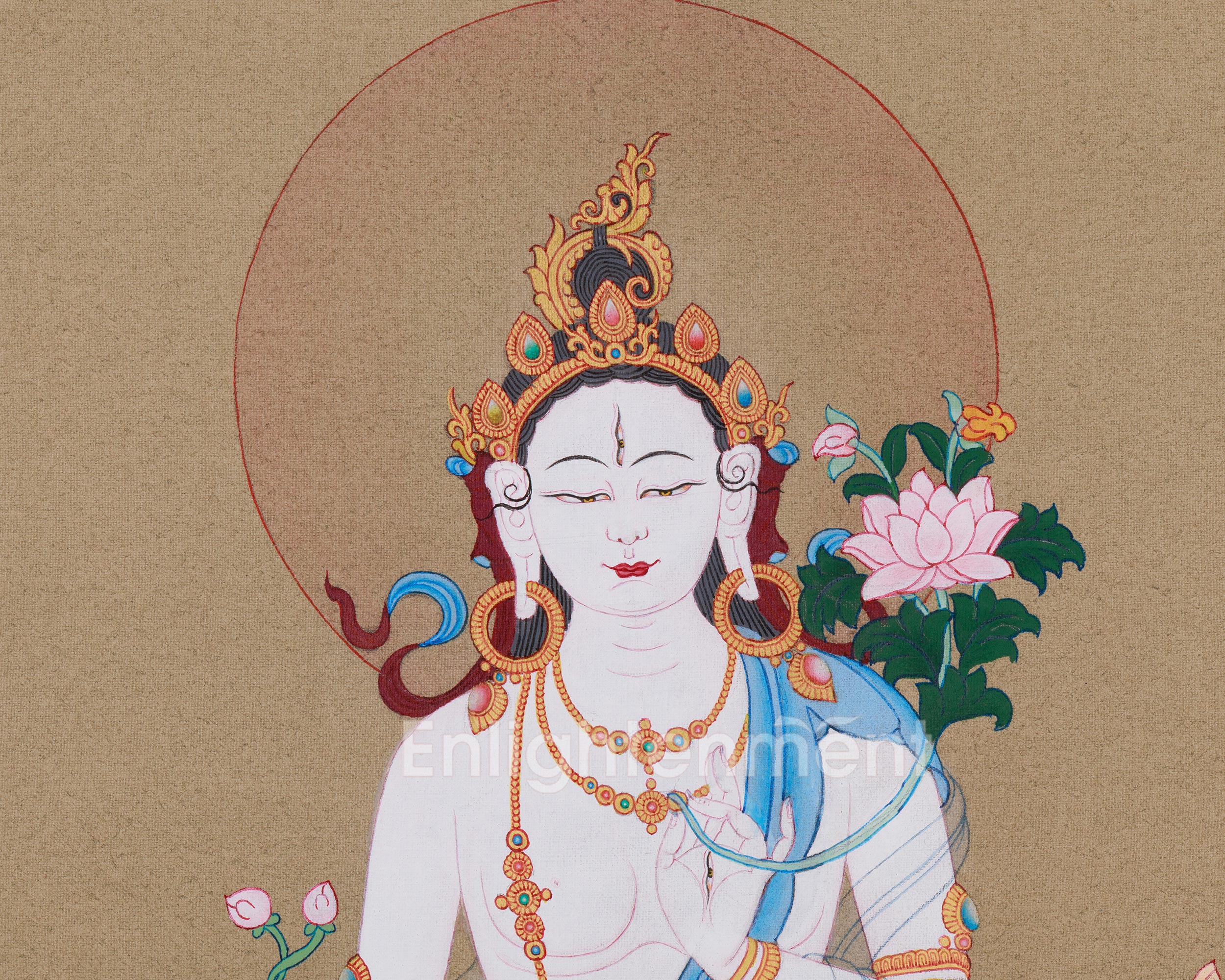 Female Bodhisattva White Tara Thangka | Handmade Sita Tara Painting