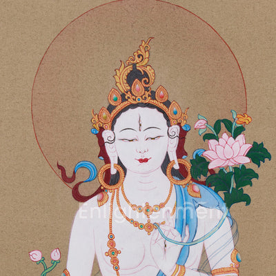 Female Bodhisattva White Tara Thangka | Handmade Sita Tara Painting