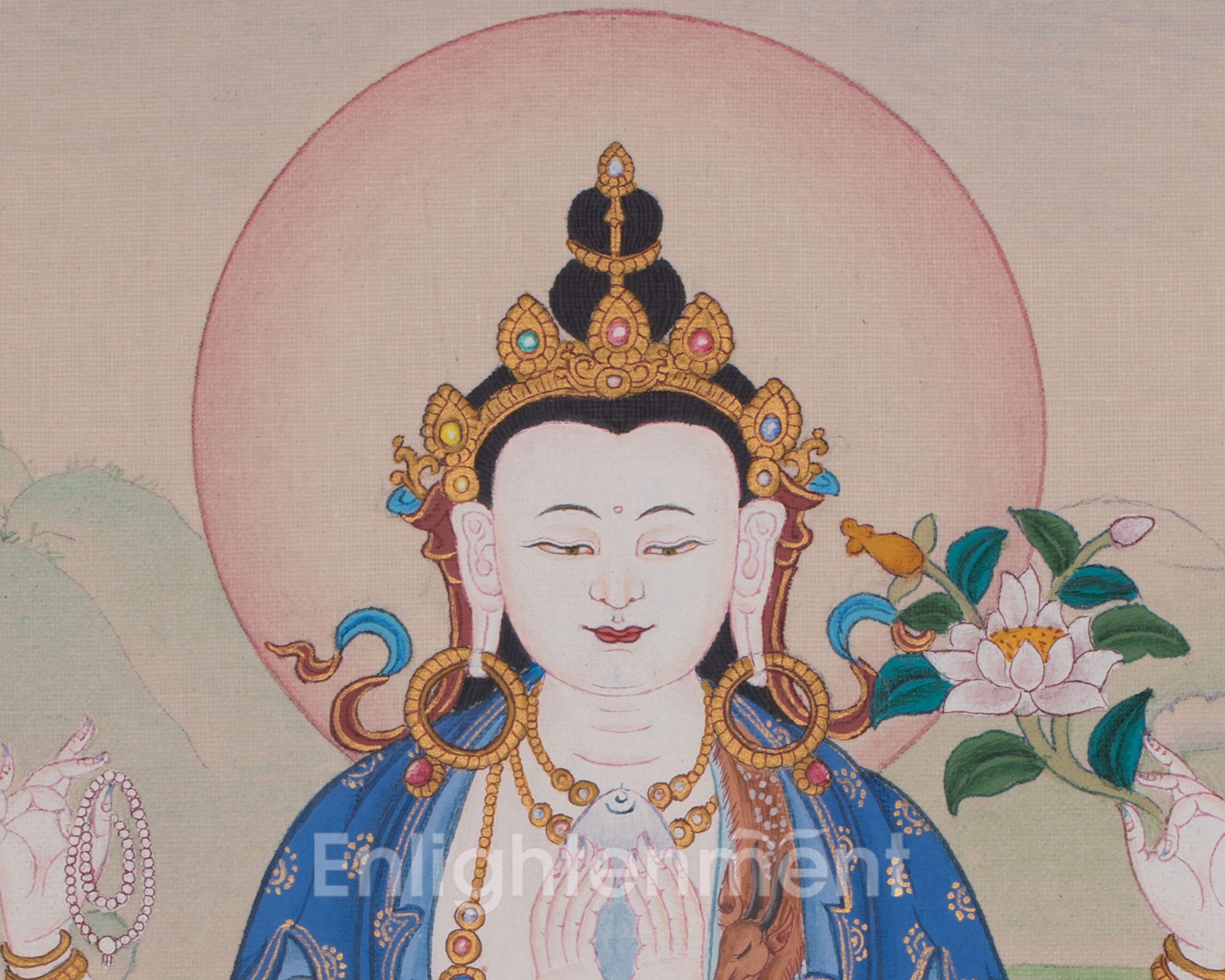 Chenrezig Meditation Art | Avalokiteshvara Thangka | Compassion Buddha