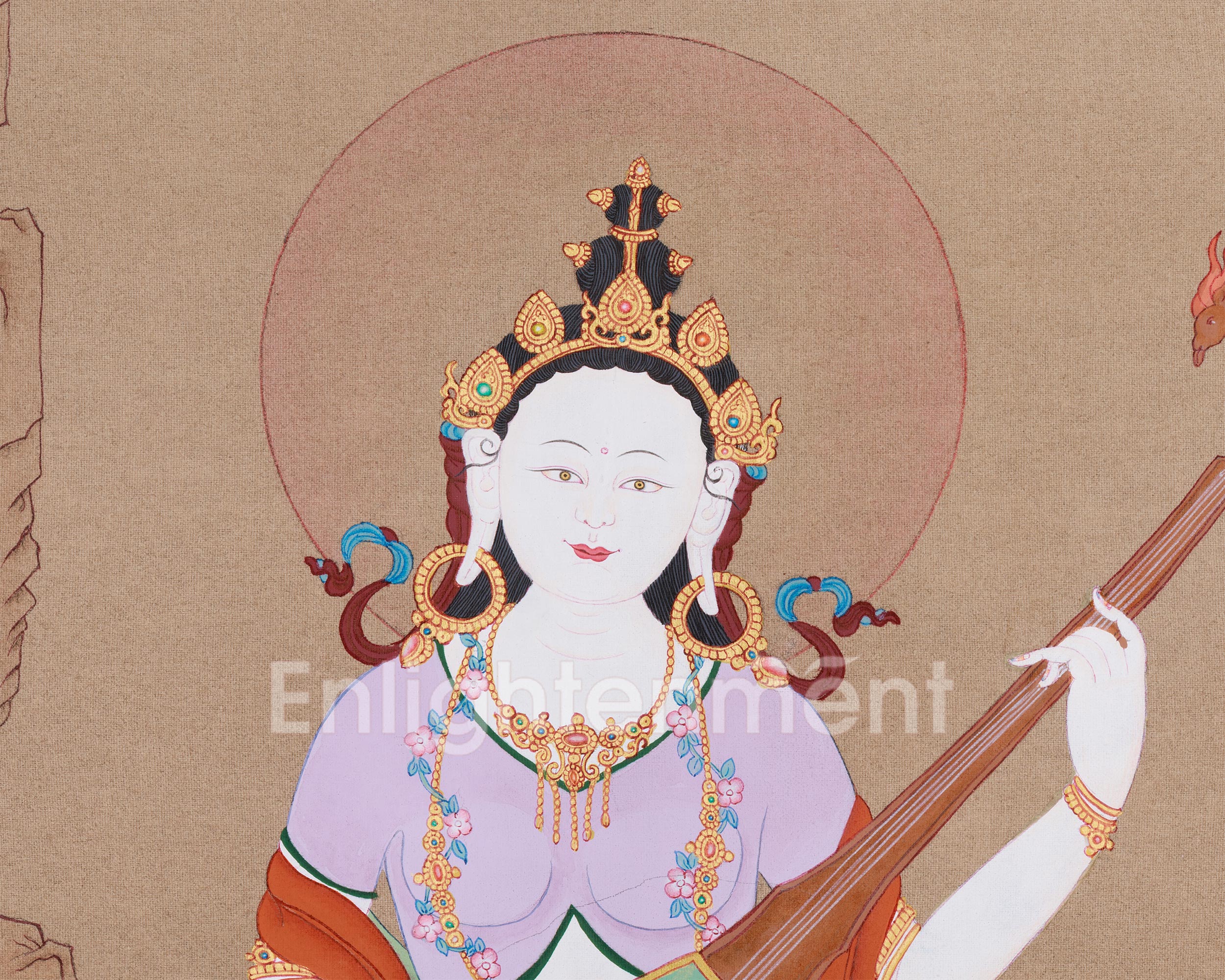 Beautiful Goddess Saraswati Thangka | Divine Embodiment of Learning & Music