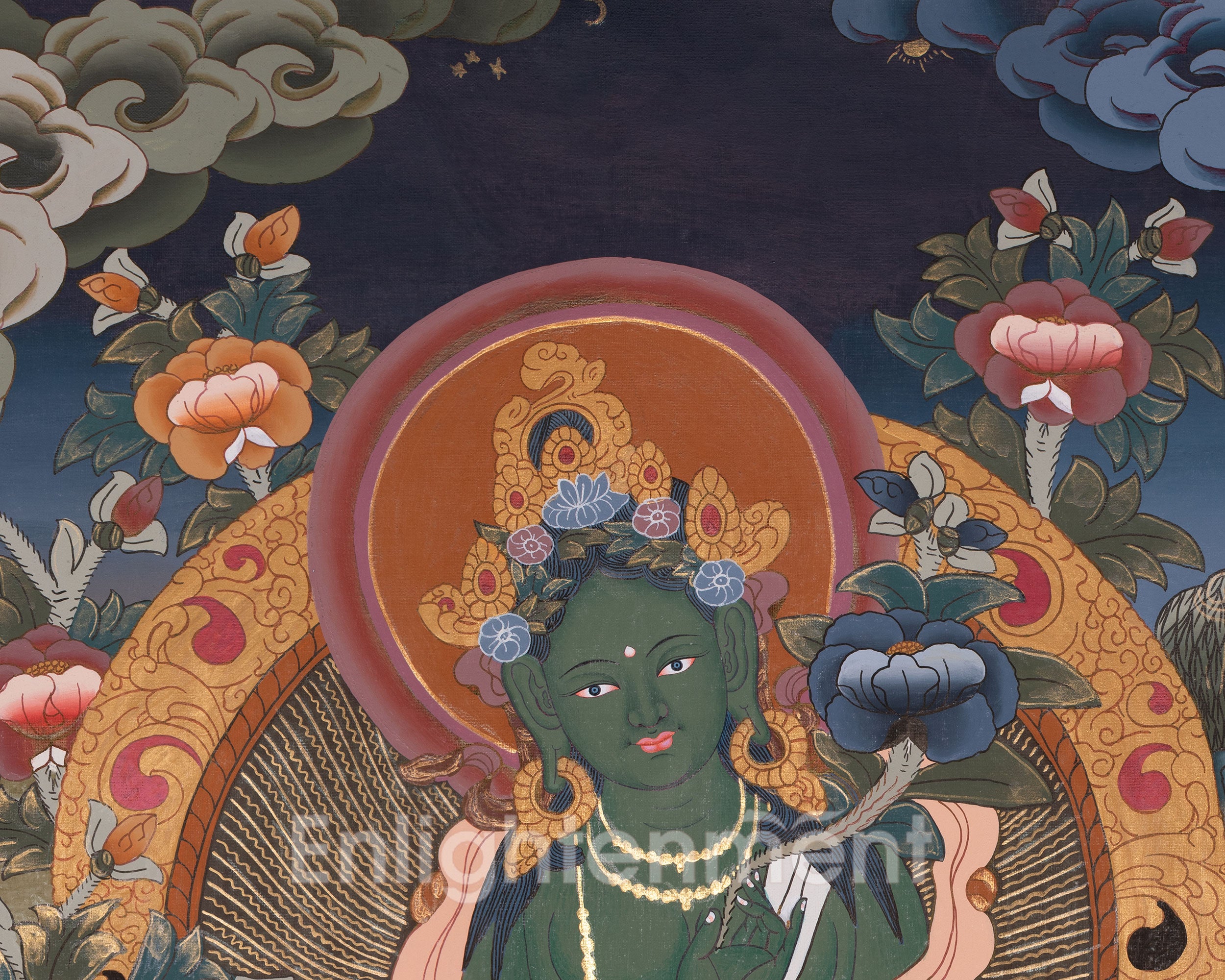 Original Hand-Painted Green Tara Thangka | Traditional Art | Bodhisattva | Compassion, Wisdom and Protection |