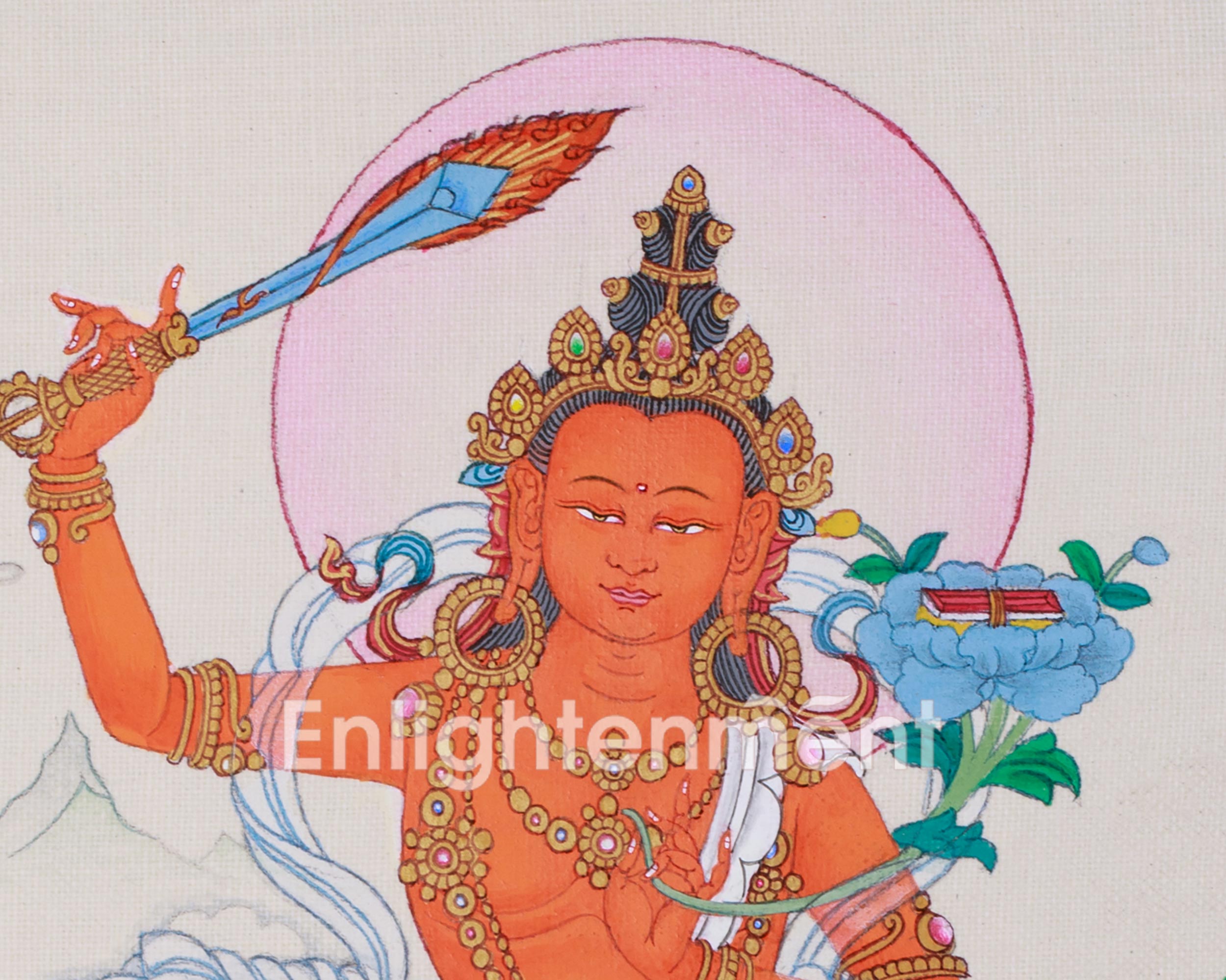 Manjushri Buddhist Thangka | The Divine Bodhisattva of Wisdom and Knowledge