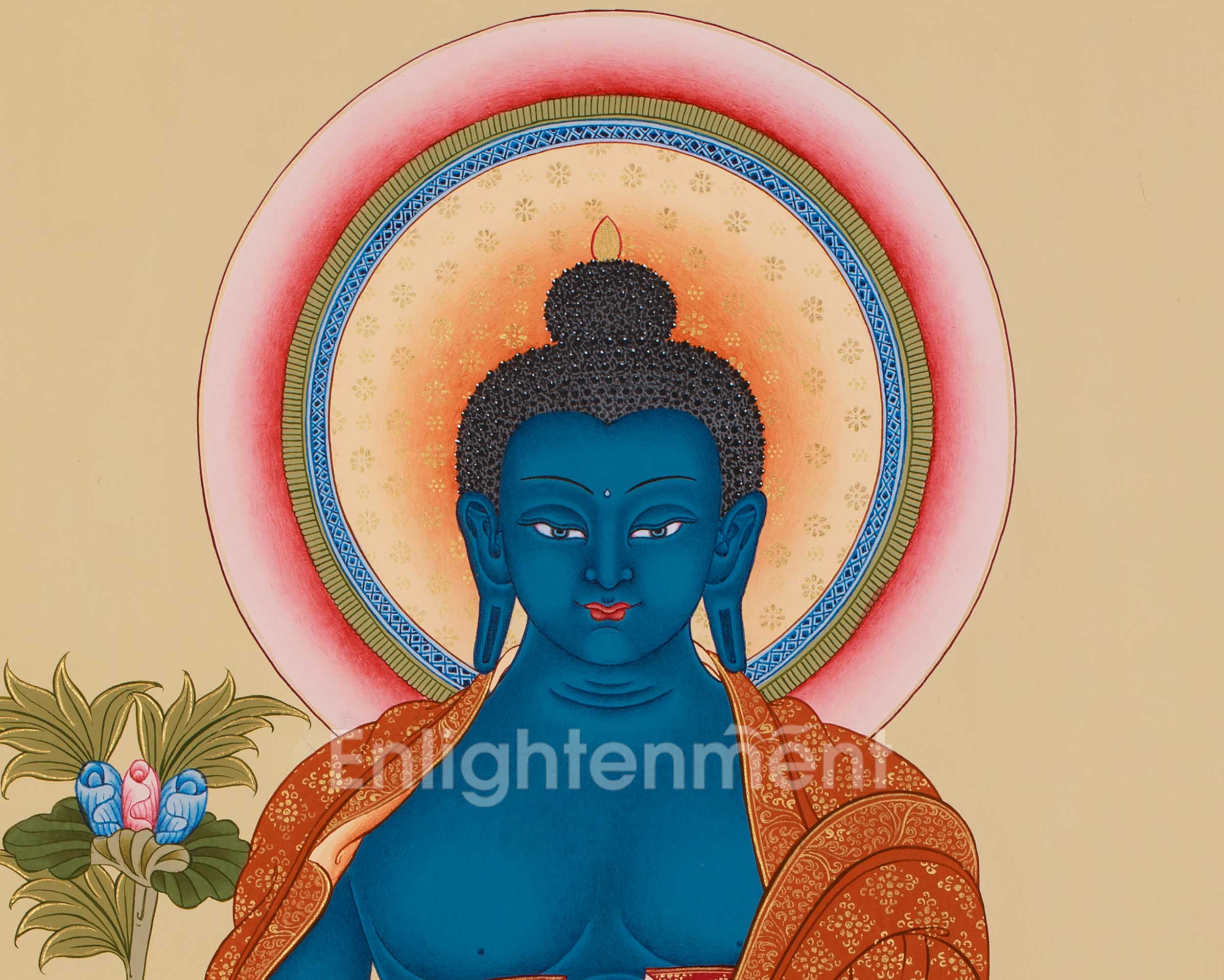 Blue Buddha Thangka | Tibetan Medicine Buddha for Healing & Protection