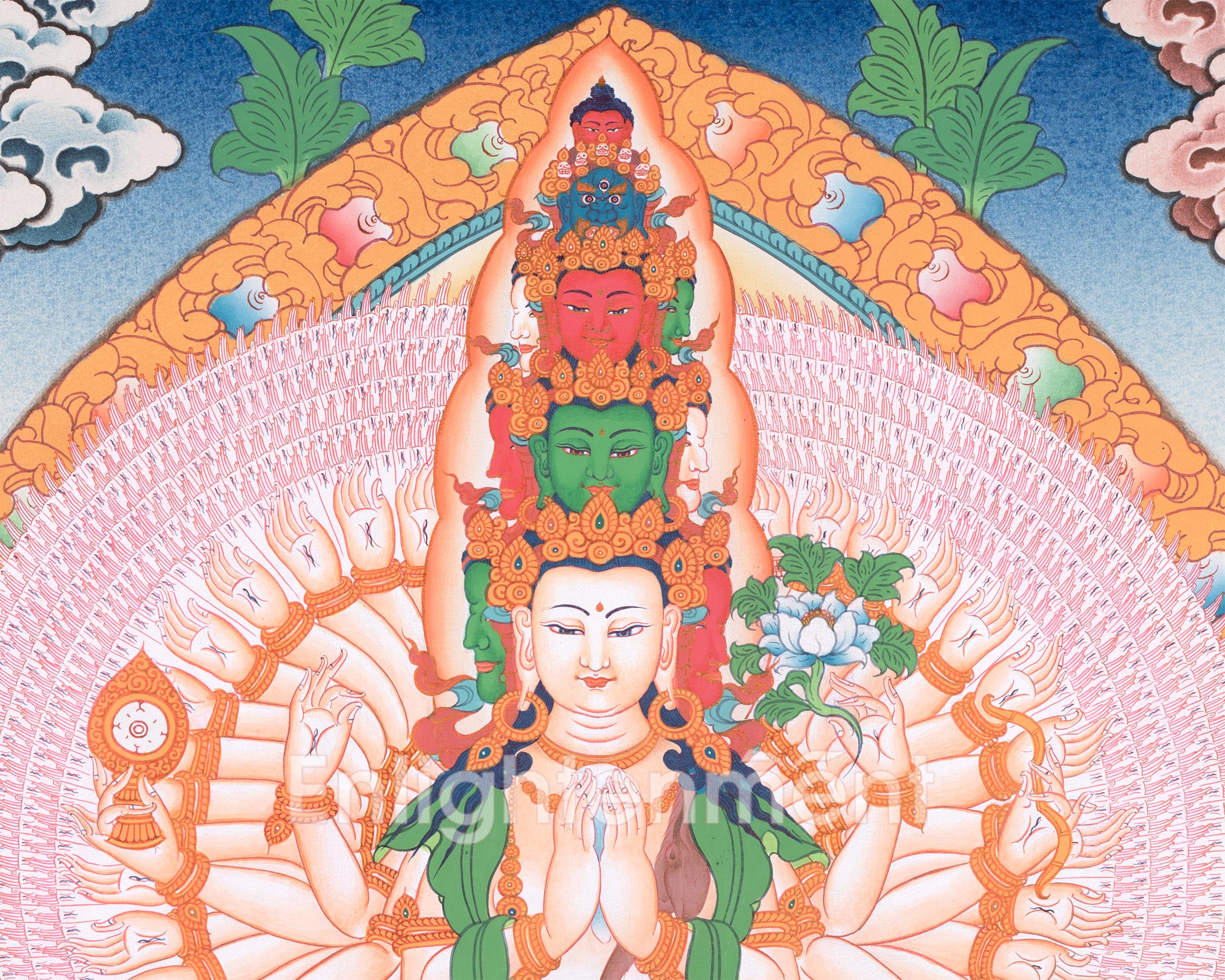 1000 Armed Avalokitesvara Thangka | Hand Painted Chenrezig Bodhisattva | Wall Decor