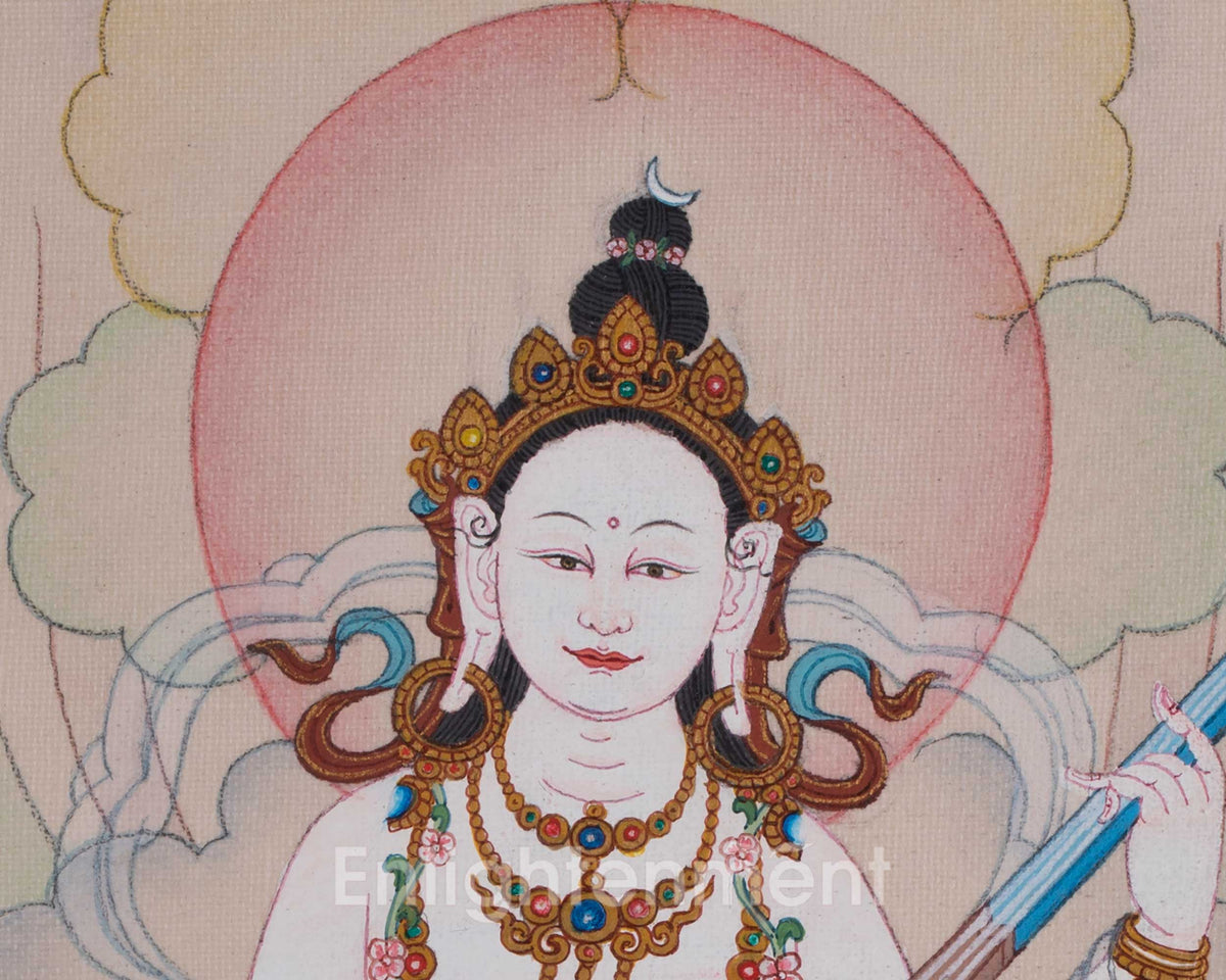 Himalayan Saraswati Thangka | Goddess of Wisdom and Sacred Learning