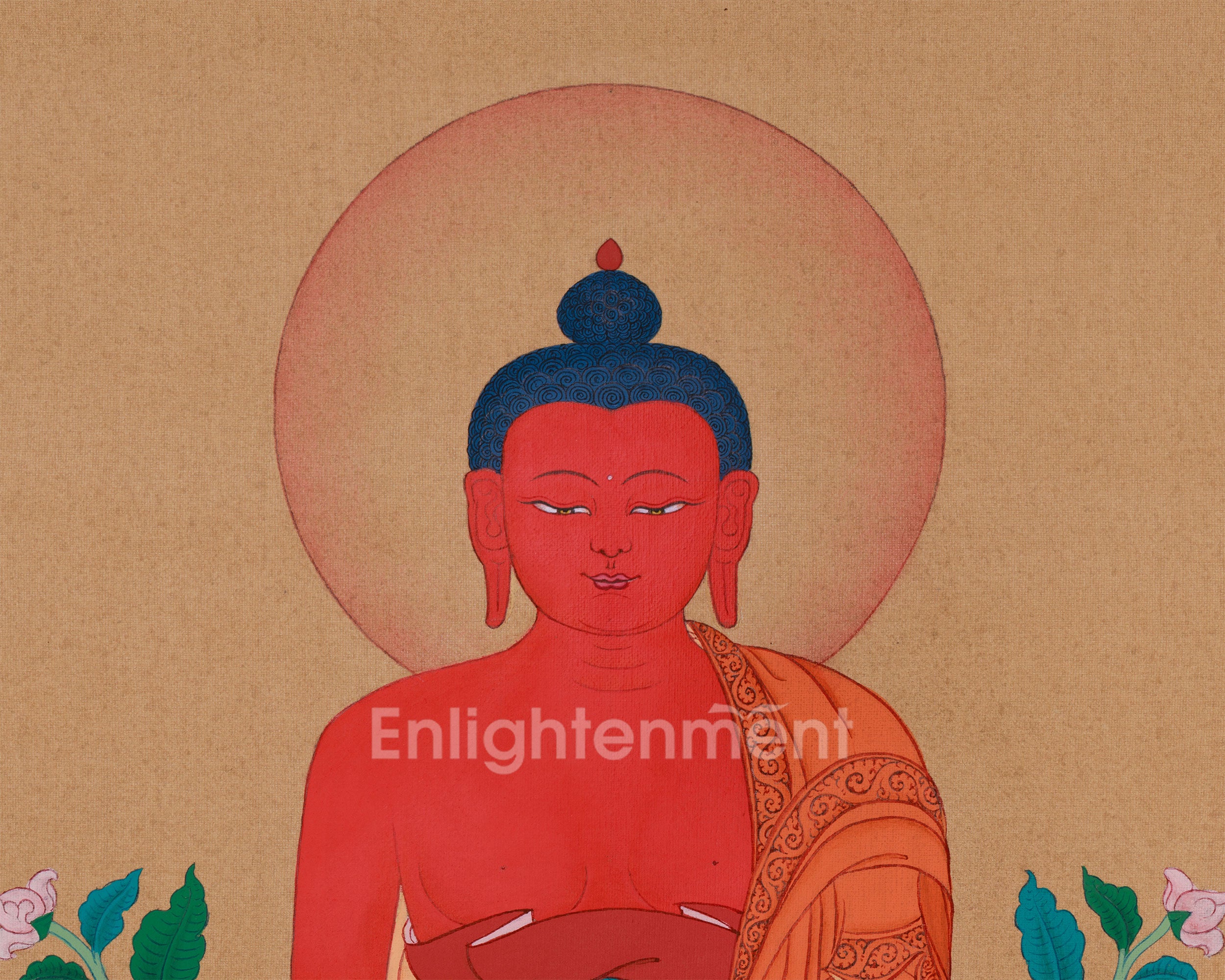 Minimal Red Buddha Amitabha Thangka | Enlightened Deity of Infinite Light