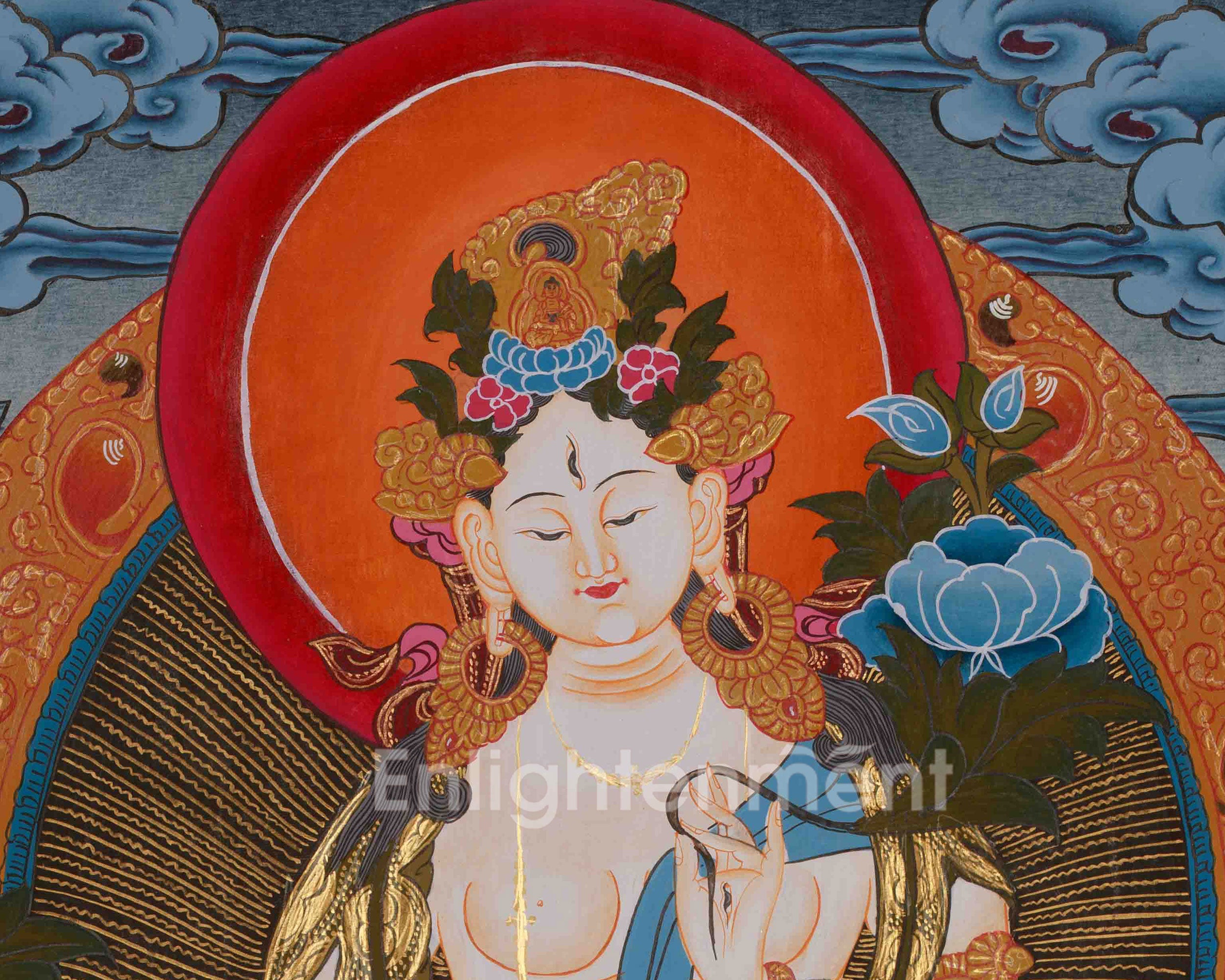 Himalayan White Tara Thangka | Sacred Buddhist Longevity Artwork