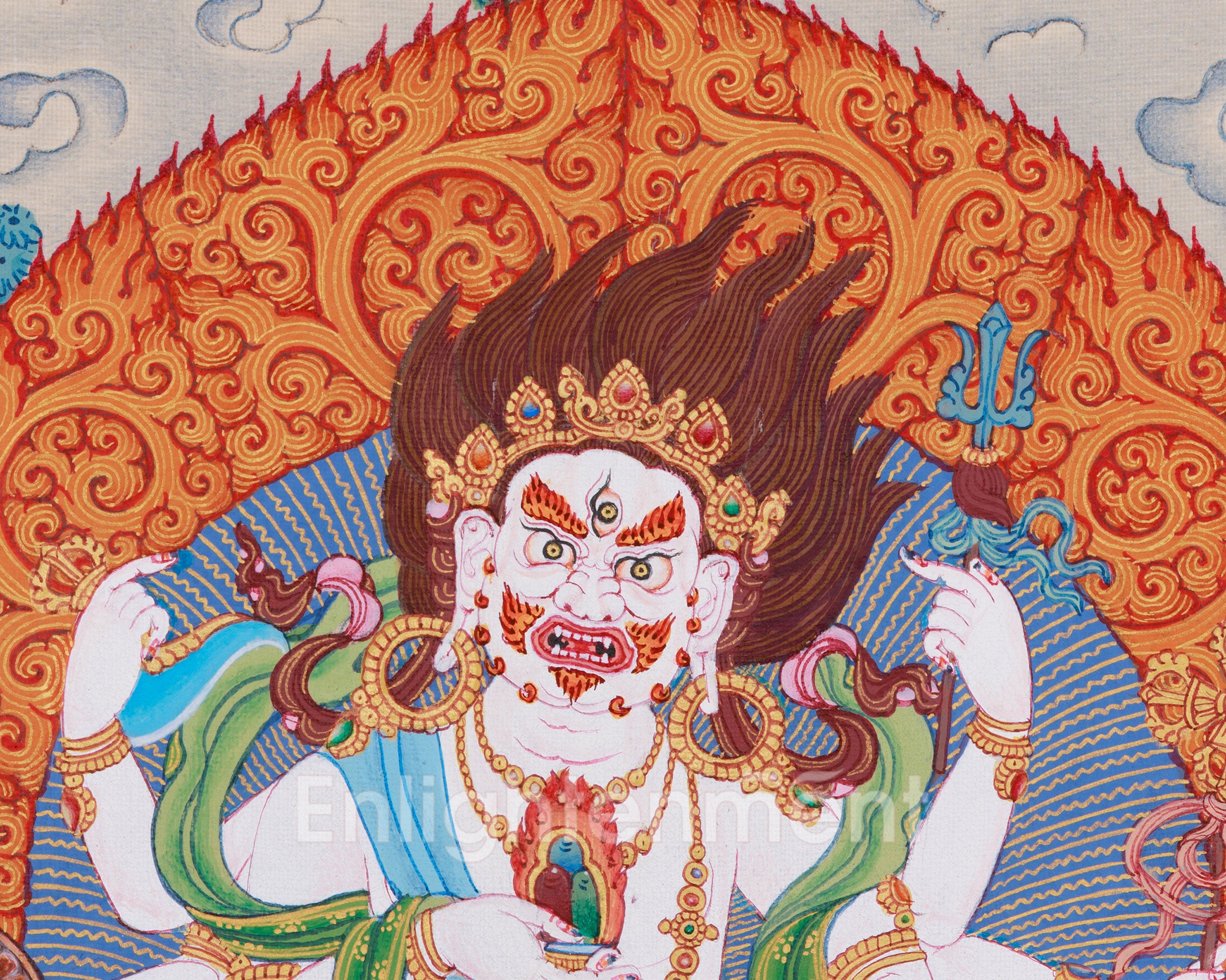 Wrathful White Mahakala | Buddhist Thangka of Protection & Prosperity