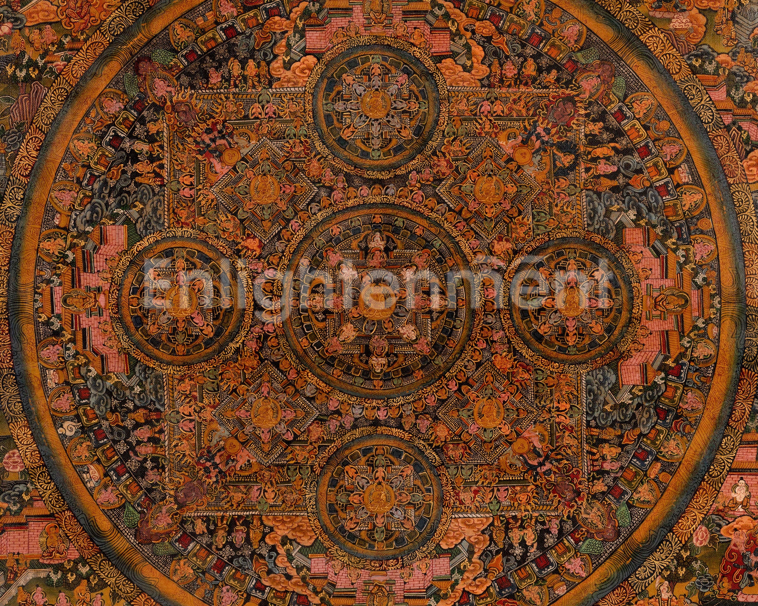 Sacred Oil Varnished Buddha Mandala Thangka | Tibetan Buddhist Mandala Painting