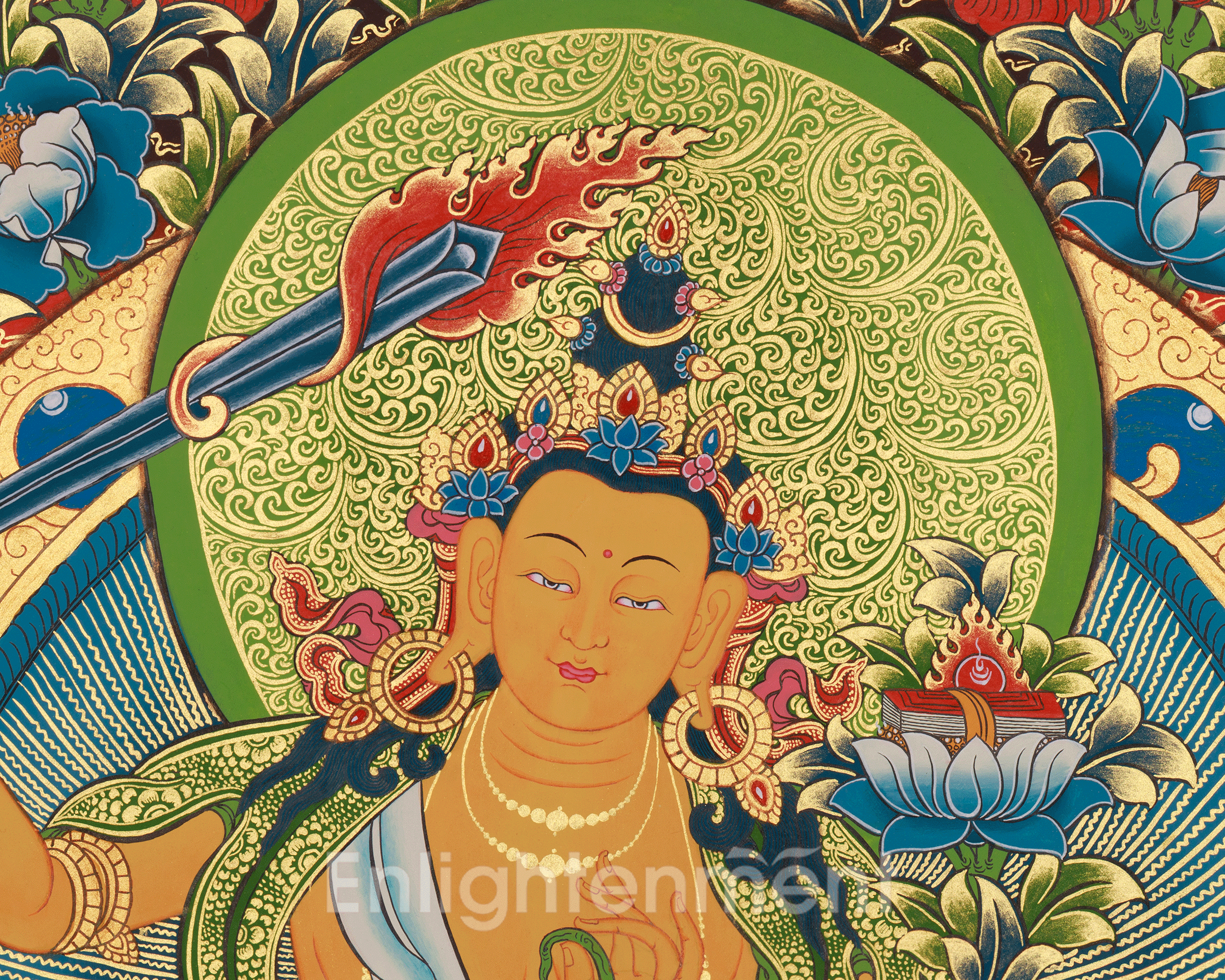 Himalayan Art of Manjushri | Sacred Thangka of Wisdom and Enlightened Clarity