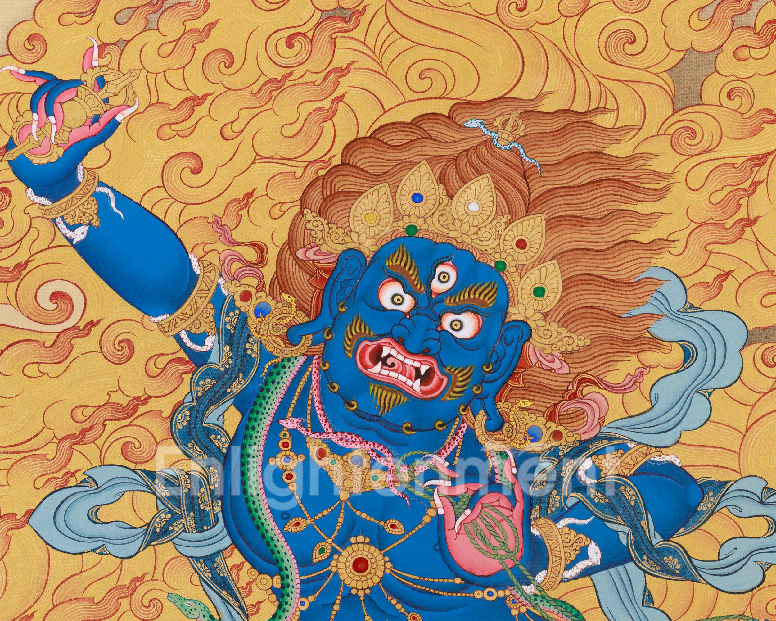 Vajrapani with Amitabha Buddha | Lhasa Hues Thangka of Protection and Compassion