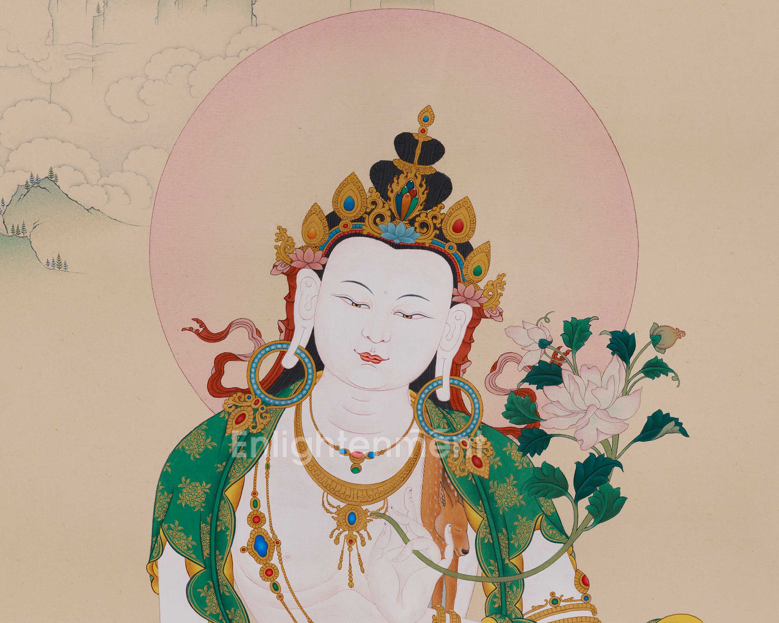 Premium Grand Two-Armed Chenrezig Thangka | Enlightened Compassion