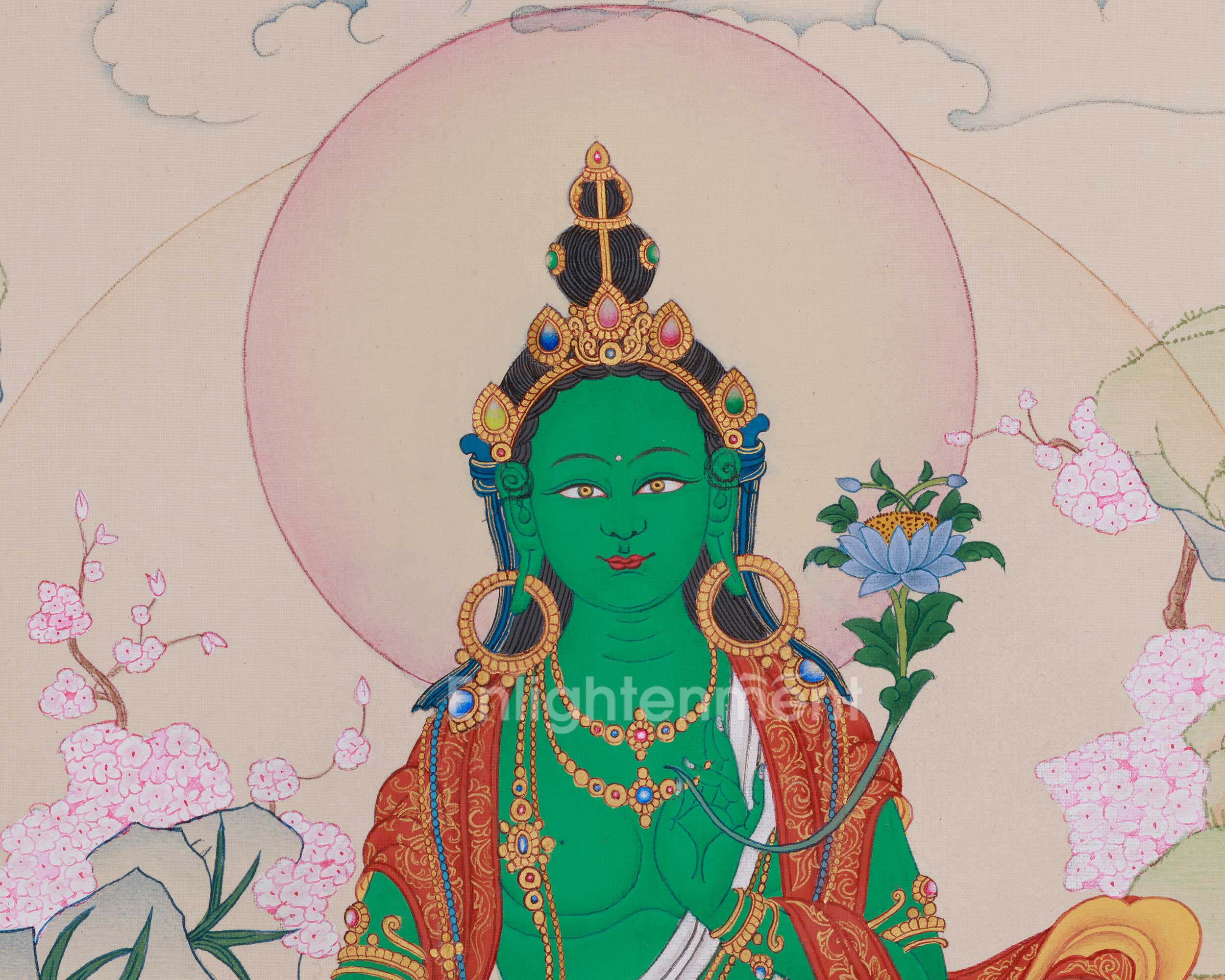 Handmade Green Tara Painting | Goddess of Protection and Swift Blessings