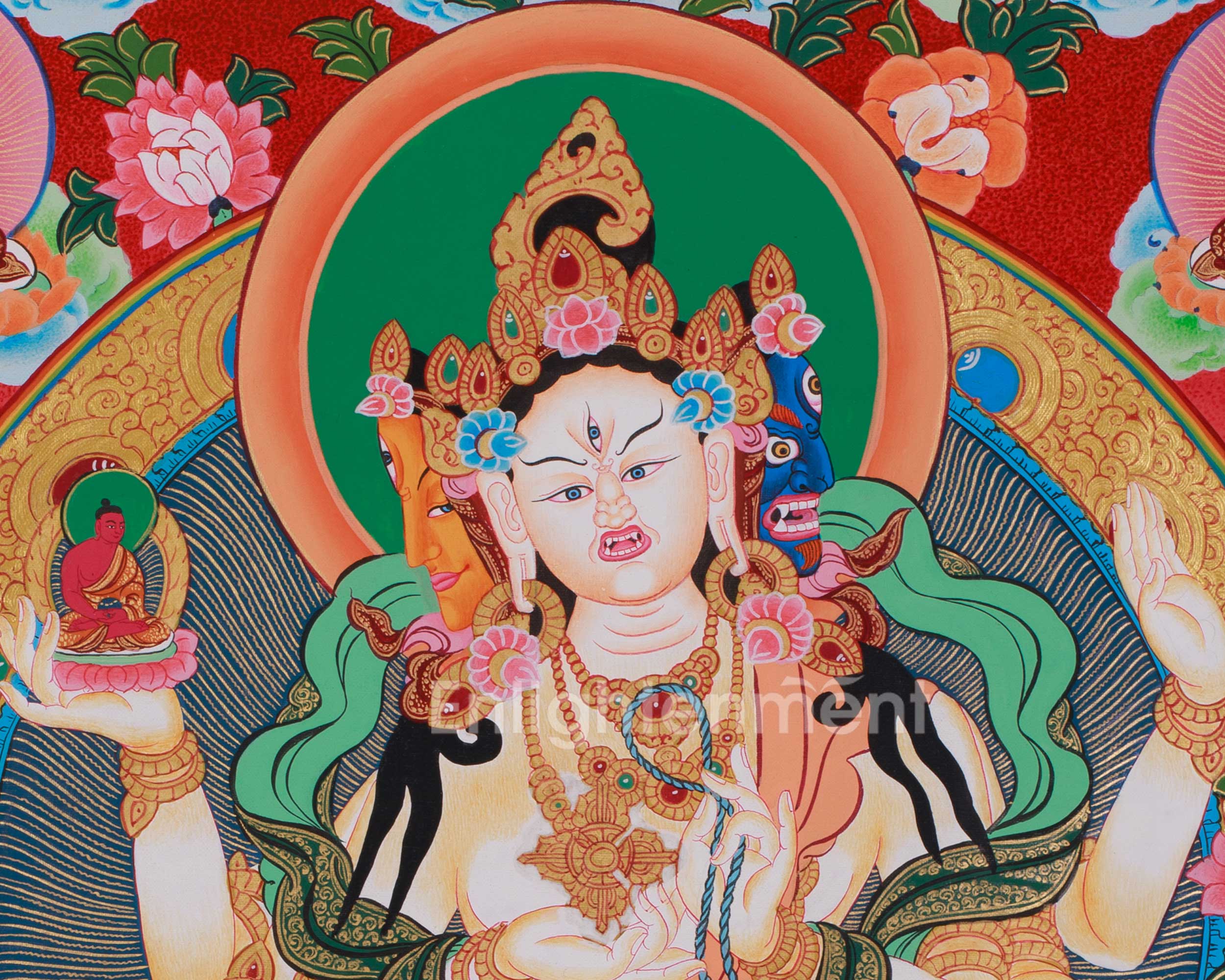 Namgyalma with Five Dhyani Buddhas White Tara and Amitayus | A Sacred Thangka of Longevity and Purification
